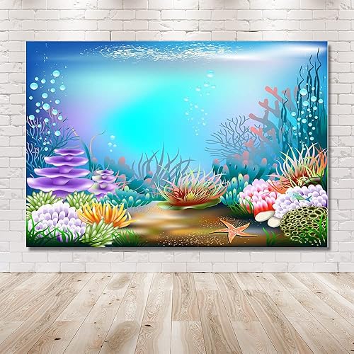 Miniatura 6 de MEHOFOND Fondo de fotografía azul morado bajo el mar de 8 x 6 pies, temática de sirena oceánica, decoración de fiesta de cumpleaños, burbujas de