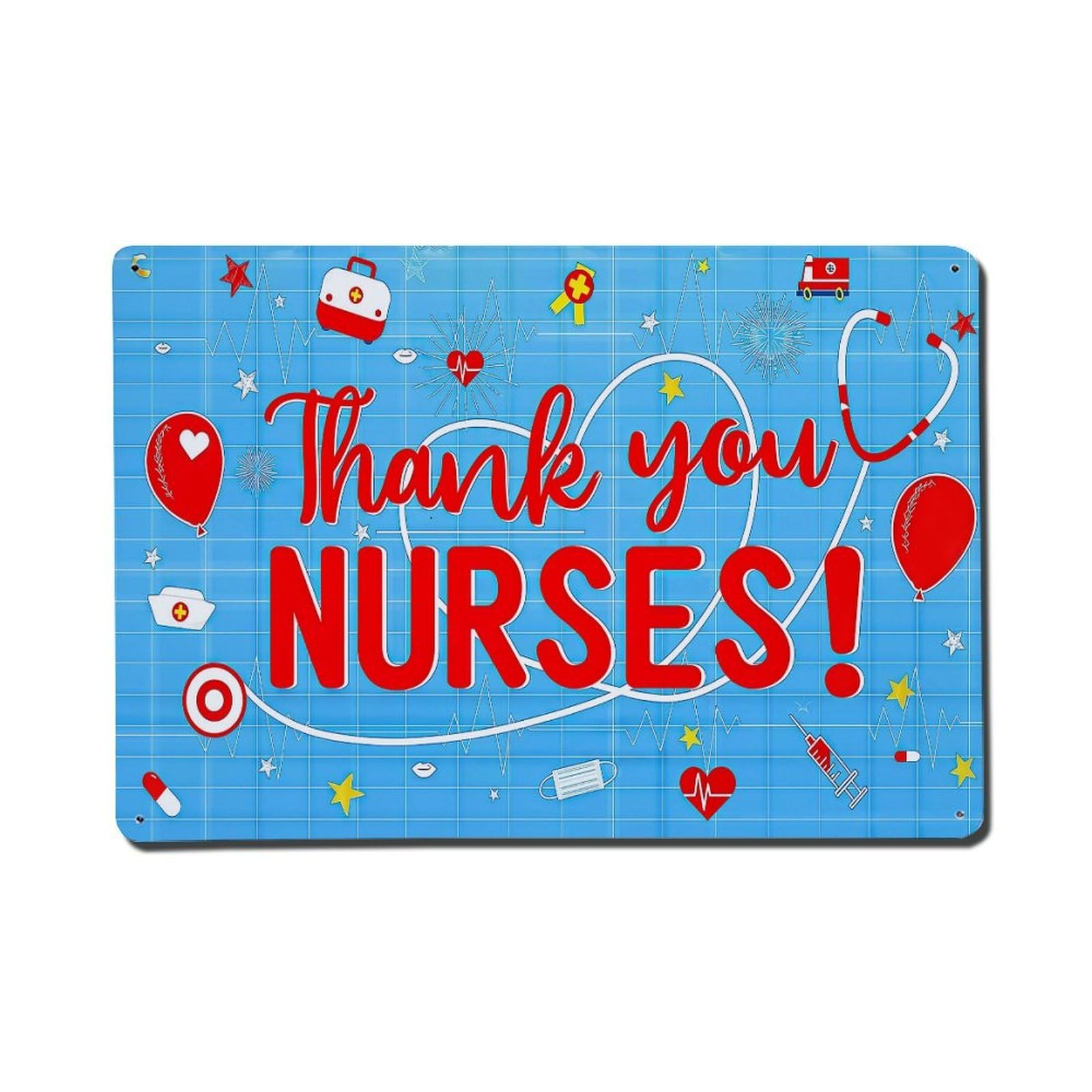Nestemfo Vintage Thank You Nurses Pattern Print Tin Sign Metal Sign, Living Room,Bar, Home, Bedroom Wall Decor,Retro Metal Poster 8X12 Inches