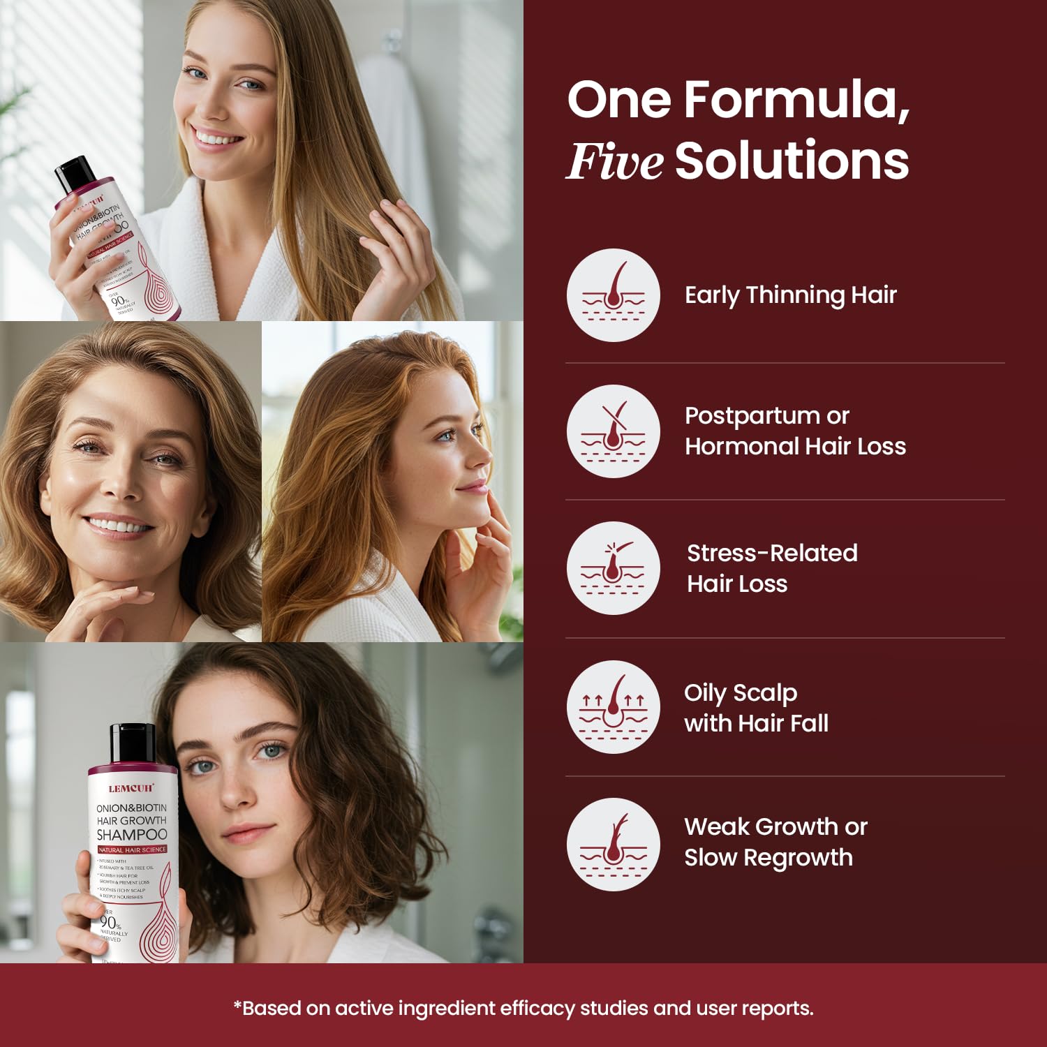 Champú para el crecimiento del cabello con cebolla y biotina: infundido con aceite natural de romero y árbol de té Tratamiento anti pérdida de cabello - El cuero cabelludo suaviza la fórmula para 6