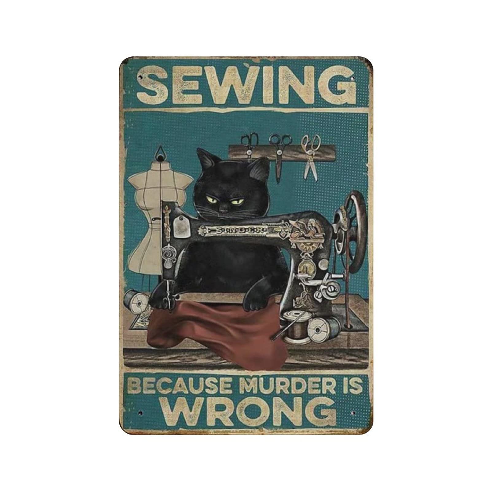 Metal Tin Sign Sewing Because Murded Is Wrong Vintage Tin Poster Metal Sign Wall Decoration Country Kitchen Home Garage Decor 12"x8"