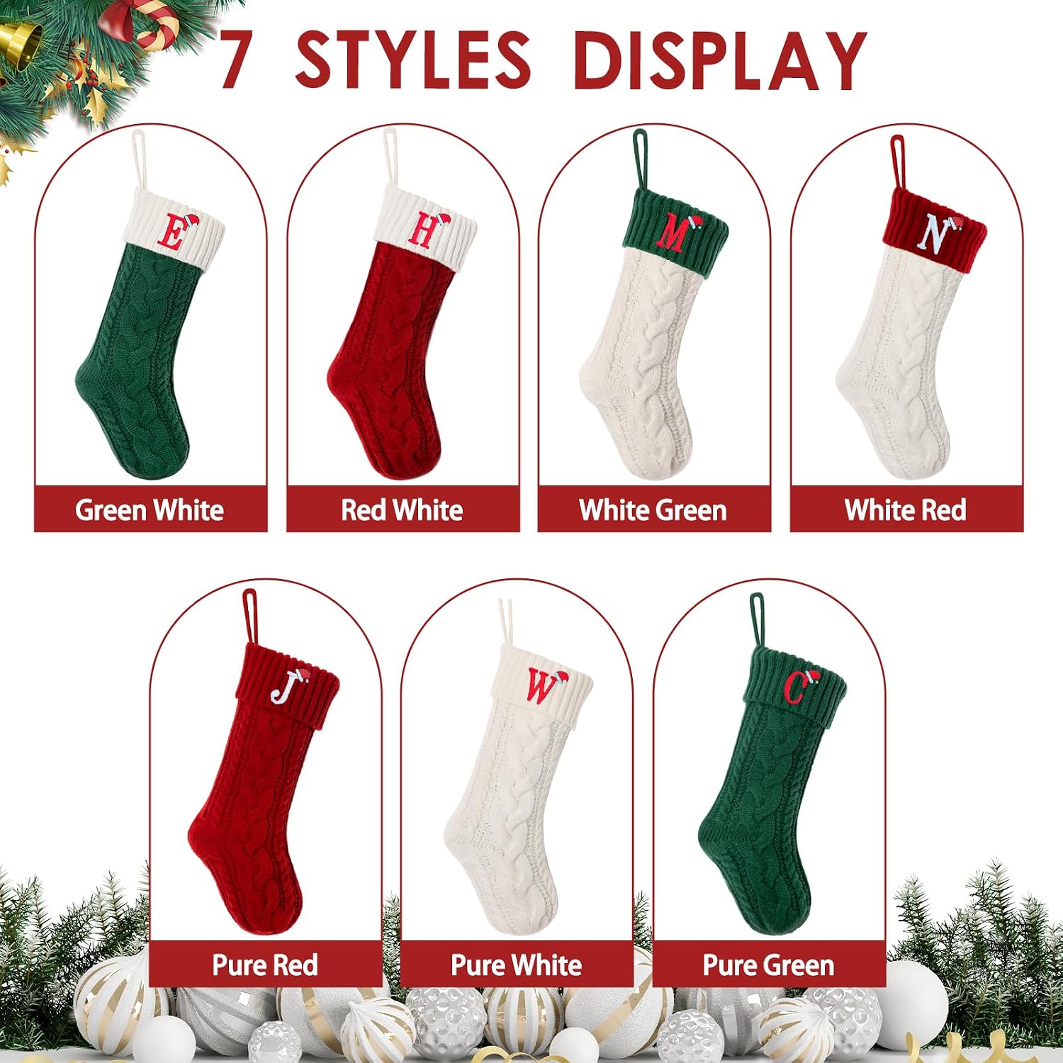 Christmas Stockings with Initials, Personalized Embroidered Monogram 18 Inches Knitted Christmas Stockings Fireplace Xmas Stockings for Kids,Family Holiday Party Decoration Red Letter A