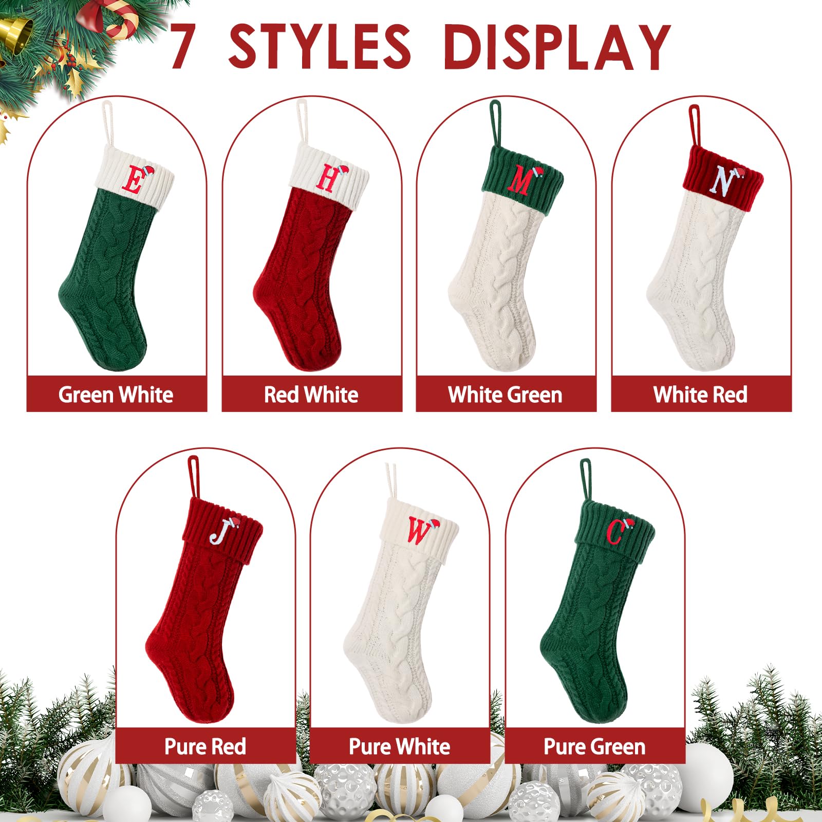 Calza di Natale (H, rossa) 45,7 cm a contrasto, calze di Natale da appendere, per ragazze e ragazzi, decorazione per feste