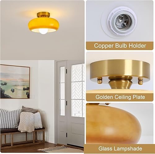 Miniatura 5 de Yunnix Lámpara de techo semiempotrada moderna de mediados de siglo, cristal, marrón, 11.02 pulgadas, perfecta para dormitorio, cocina, sala de estar