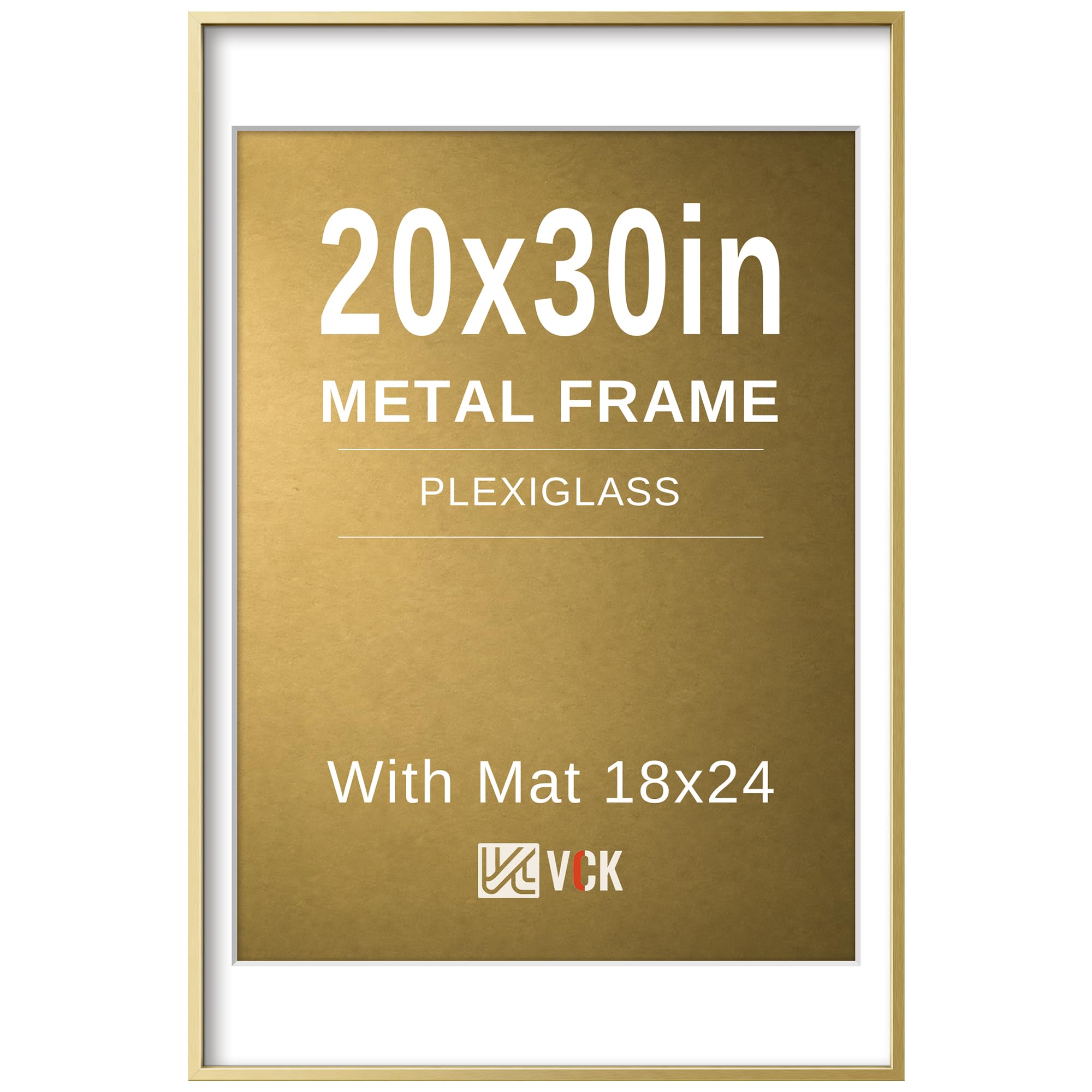 VCK 20x30 Frame, Gold Metal - Matted to 18x24, for Large Poster