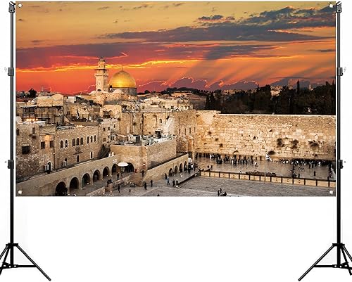 Miniatura 1 de Nepnuser Telón de fondo de cabina de fotos de paisaje urbano de Jerusalén, pared occidental, fondo de torre David para decoraciones de Sukkot Rosh