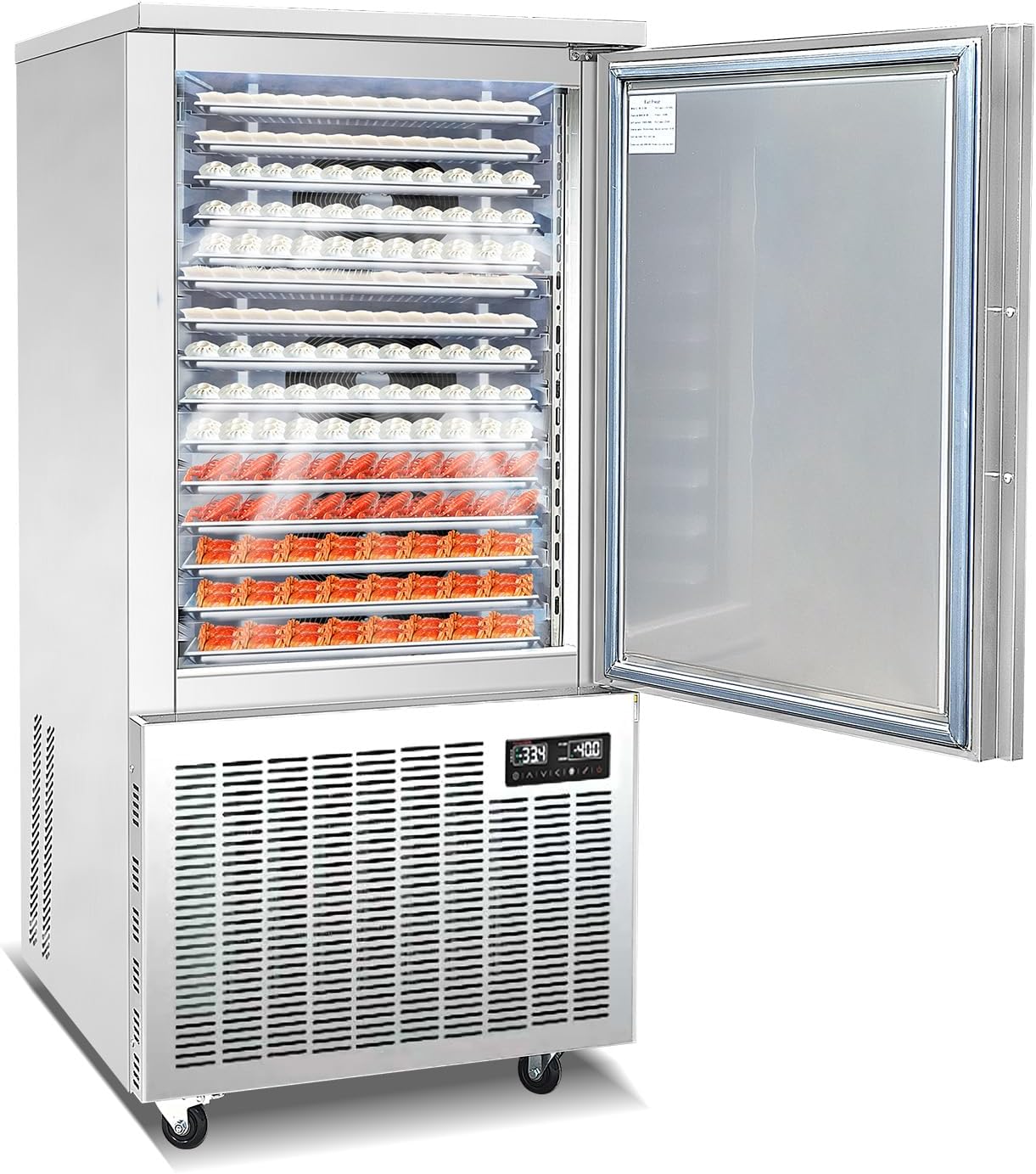 Commercial 15 Trays Blast Chiller & Freezer,Heavy-Duty Chest Freezer,Lowset Temp:-40C for Hard ice Cream,Cakes,Chicken,Fish,Sushi Rice in Restaurant,Hotel,School