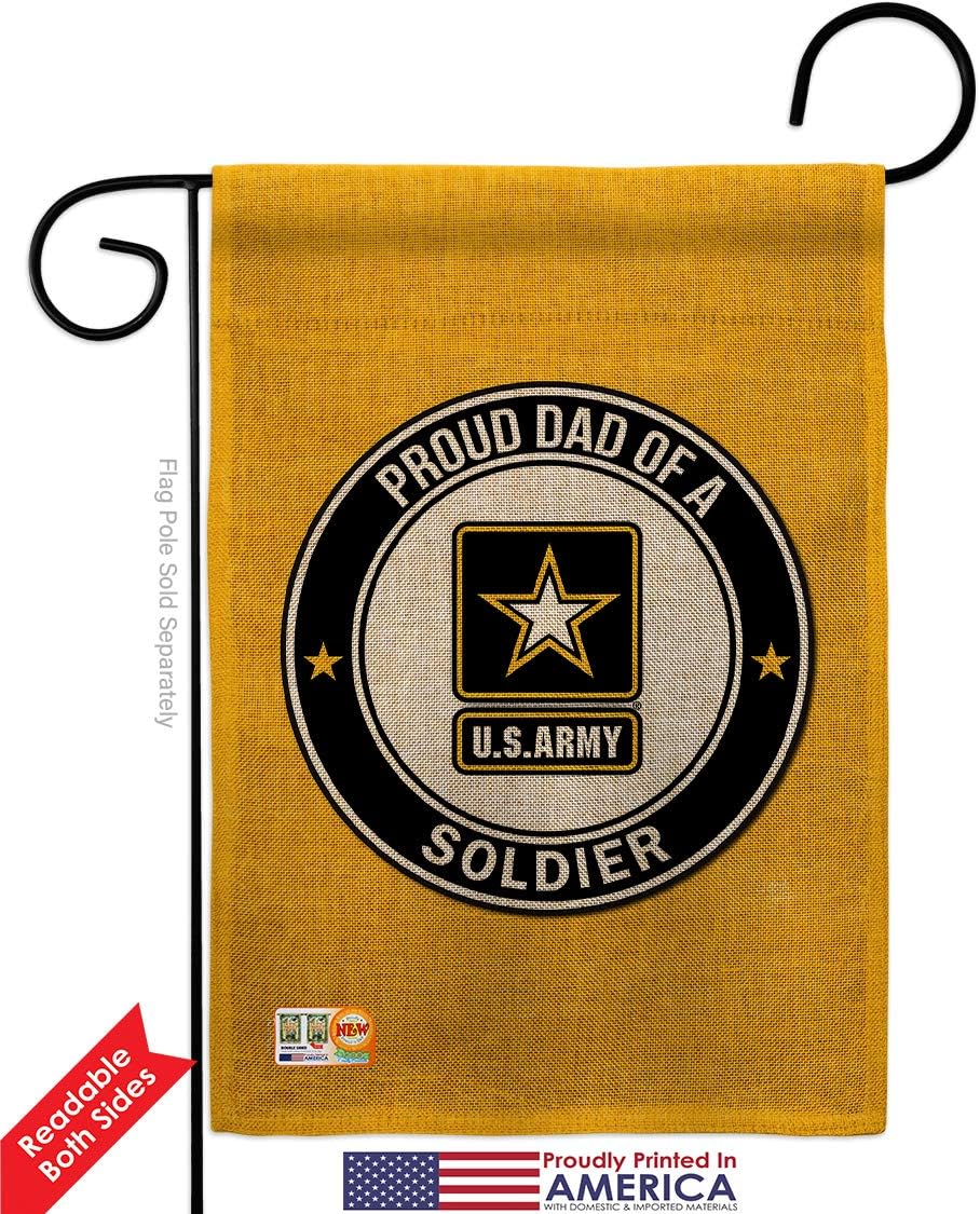 Proud Dad Soldier Burlap Garden Flag Set with Stand Armed Forces Rangers United State American Military Veteran Retire Official Small Gift Yard House Banner Double-Sided Made In USA 13 X 18.5