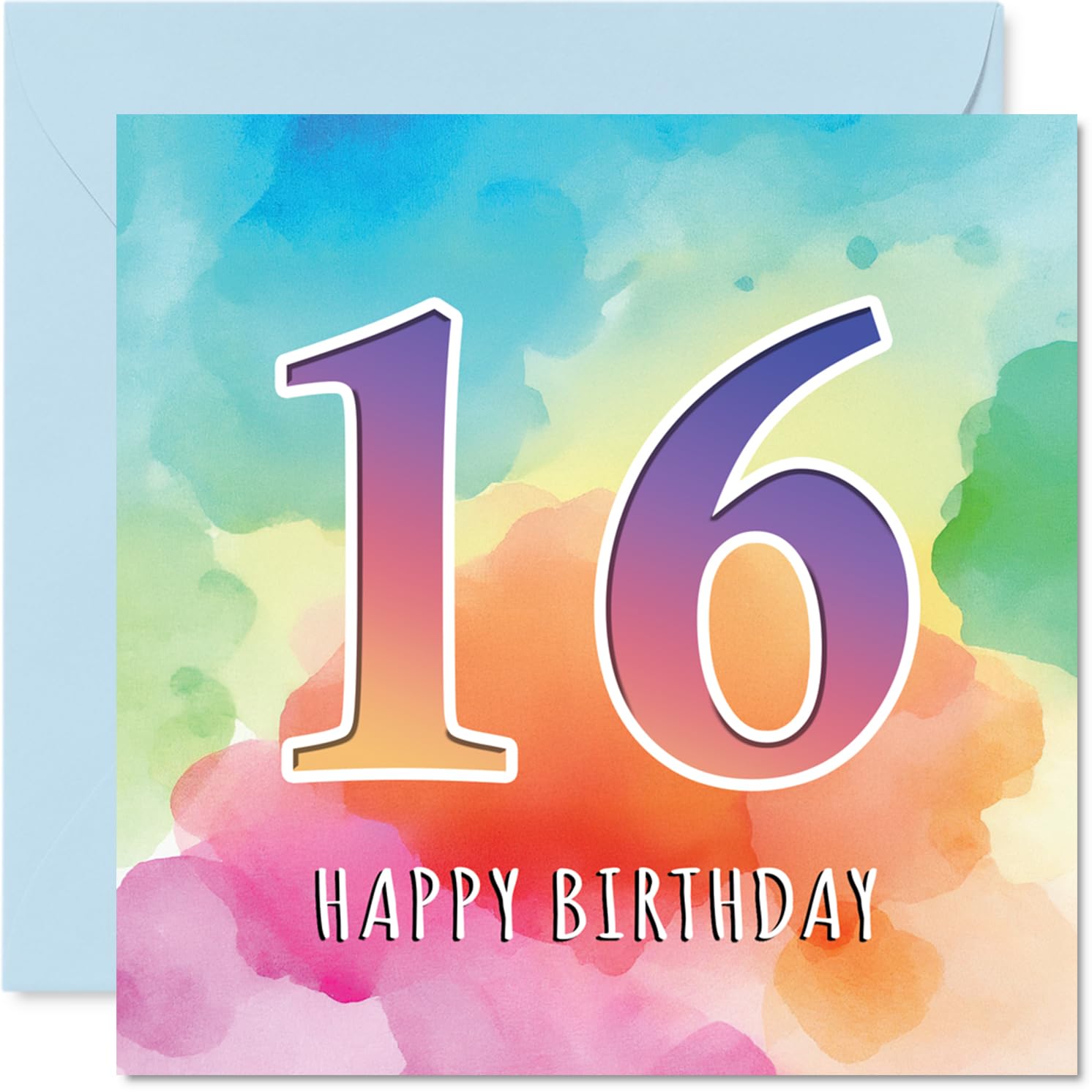 16th Birthday Cards for Girls and Boys, Colourful Watercolour Age
