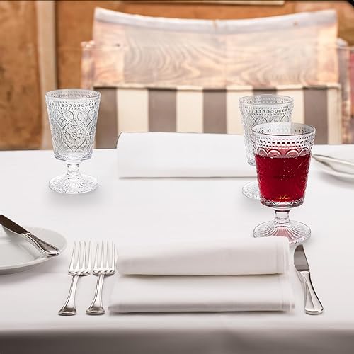 Miniatura 7 de Juego de 6 copas de vidrio transparente, copas de vino románticas vintage de 12 onzas, juego de tazas de vidrio floral en relieve, vaso de bar para
