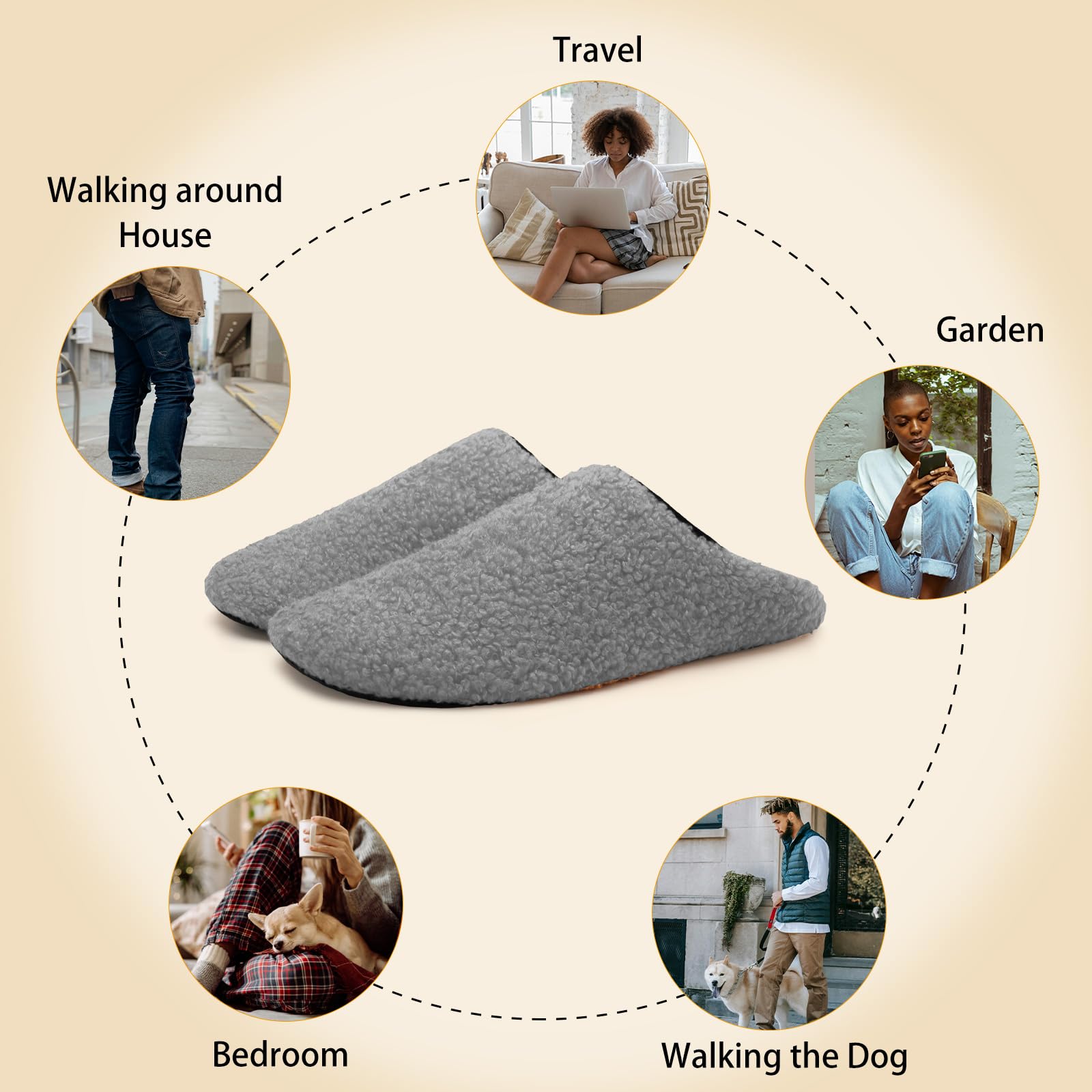 QFH Pantuflas para mujer y hombre, acogedoras, portátiles, de viaje, con suela de goma flexible, forro de terciopelo suave, pantuflas para interiores