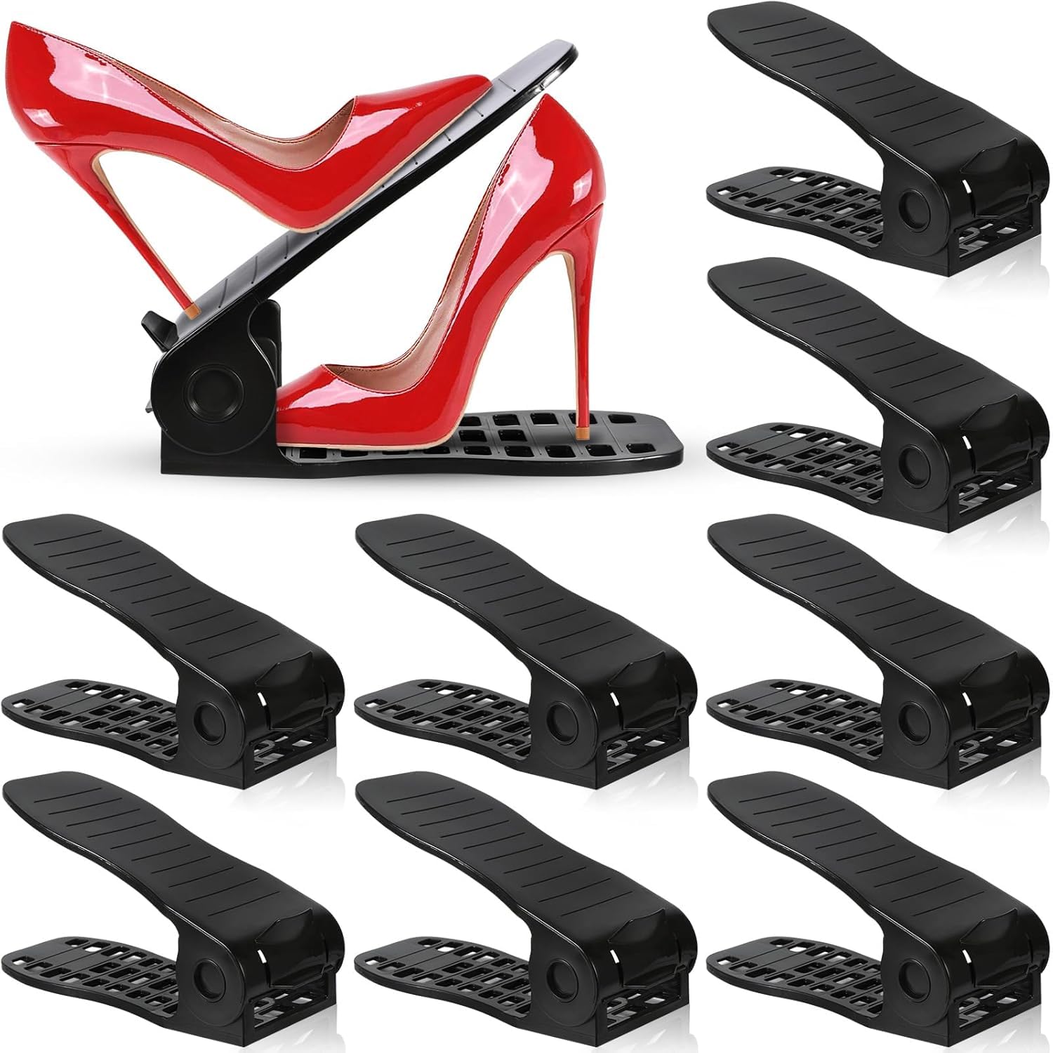 10 Pezzi Organizer Scarpe Impilabile, Portascarpe Salvaspazio Antiscivolo et Regolabile in Altezza, Porta Scarpe da Armadio Salvaspazio per Organizzare il Guardaroba, Nero