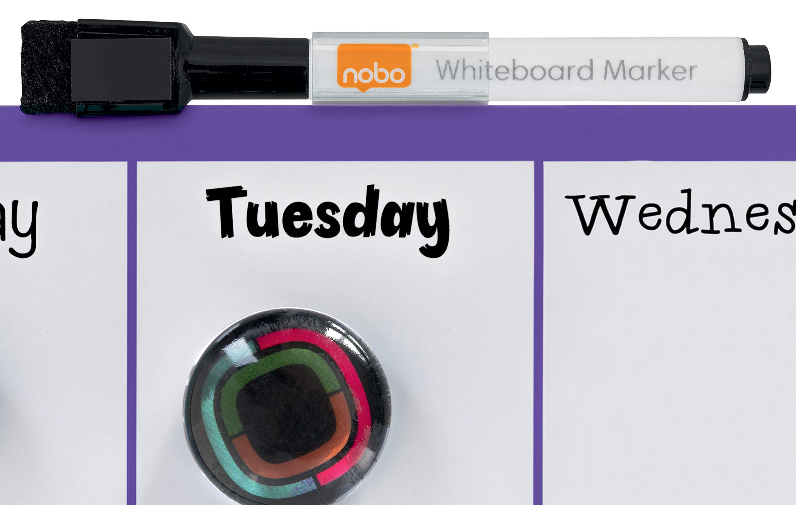 Rexel Weekly Organiser Dry Wipe Personal Whiteboard, Magnetic, 360 x 140 mm, Purple Plastic Frame, Includes Marker and Fitting Kit, White, 1904048