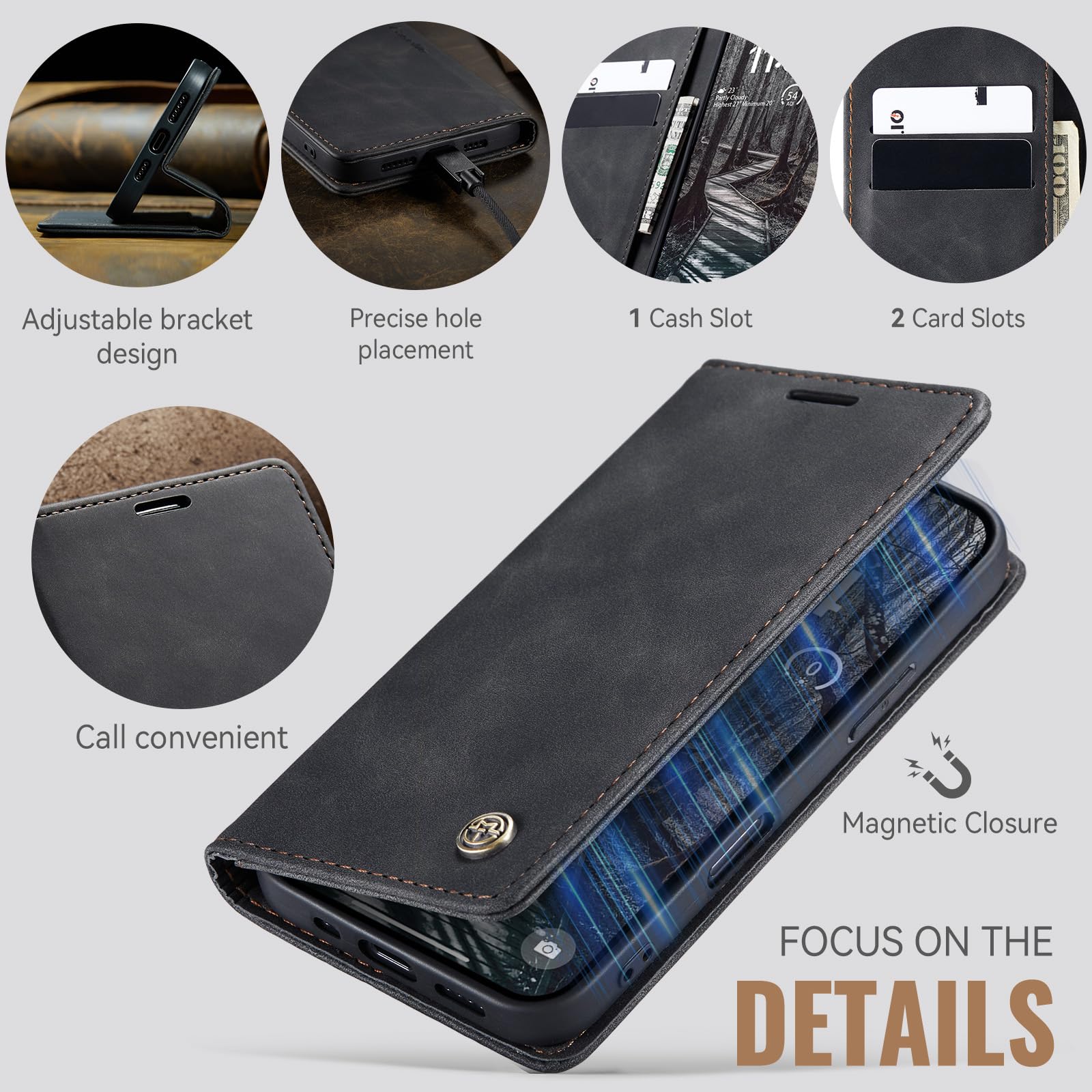 Samokor Cover per iPhone 17 Pro 5G Pelle Flip Custodia Cavalletto Portafoglio Magnetica Carta Fessura Antiurto per iPhone 17 Pro,Nero