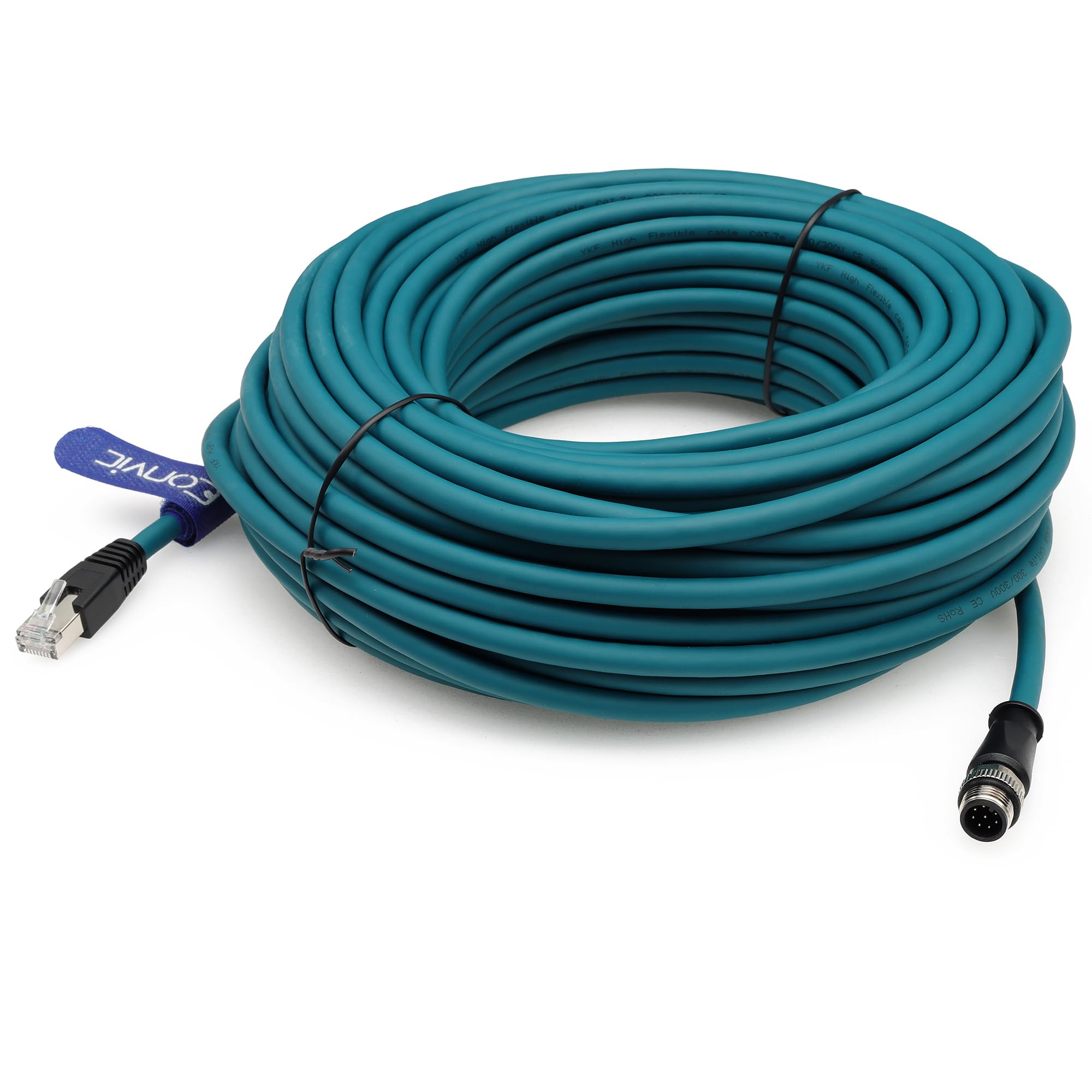 Connecteur Ethernet industriel M12 vers RJ45 8 broches A pour capteur de code Gigabit Ethernet Cat-6 Câble blindé très flexible pour caméra industrielle Cognex (30 m, bleu)