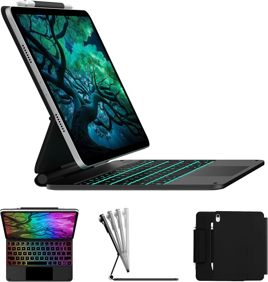 typecase Capa com teclado Edge para iPad 10ª geração de 10,9 polegadas (2022) – Capa com teclado magnético com trackpad multitoque, luz de fundo de 11 cores, suporte de lápis, fina e leve - preta