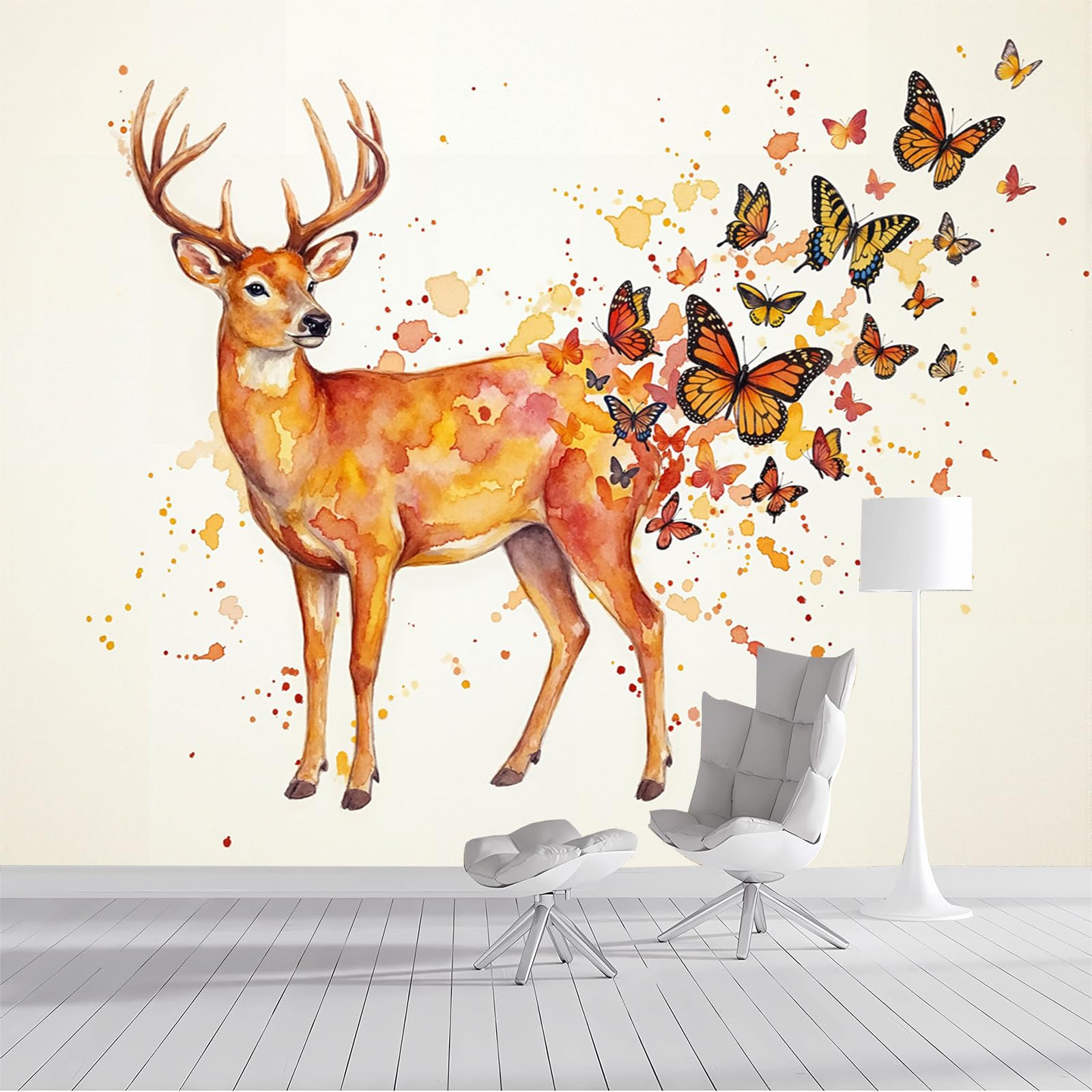 Papier peint panoramique animaux pour masquer les imperfections et égayer un mur blanc
