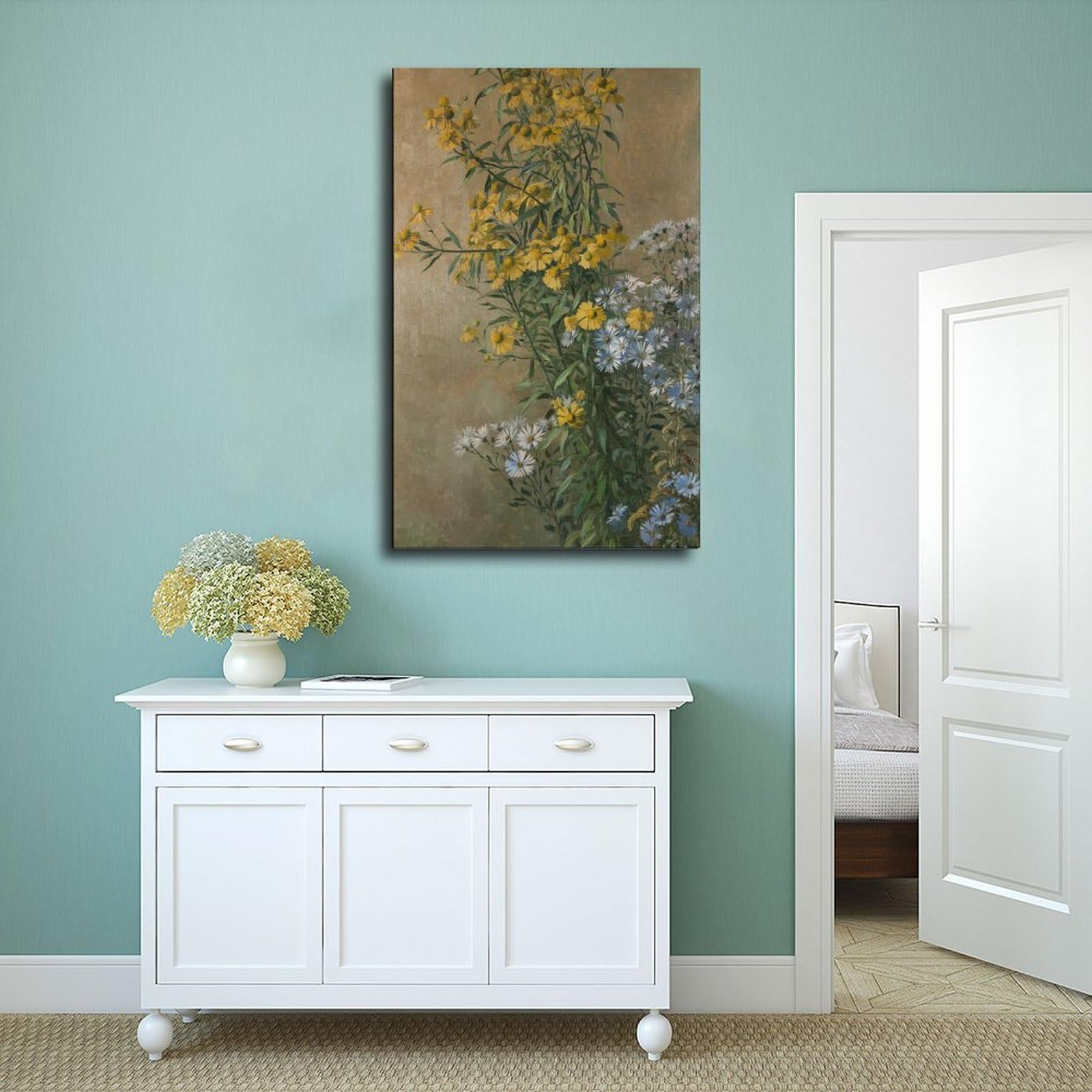 YRVSHC Poster su tela con fiori autunnali, girasoli e astri autunnali, per soggiorno, decorazione regalo
