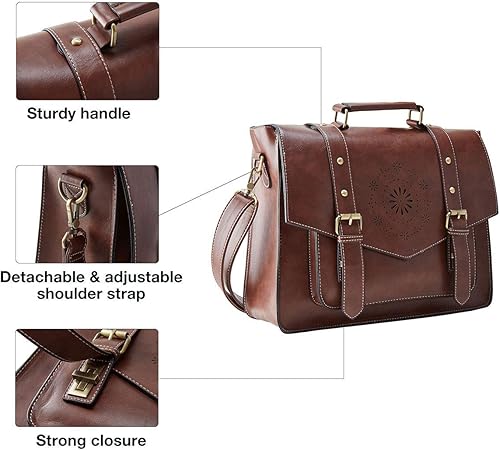 Miniatura 7 de ECOSUSI bolsa tipo mensajero de piel sintética, maletín para laptop de 14,7" para mujer., Marrón (Large Brown)), ECOou012938003-FUS