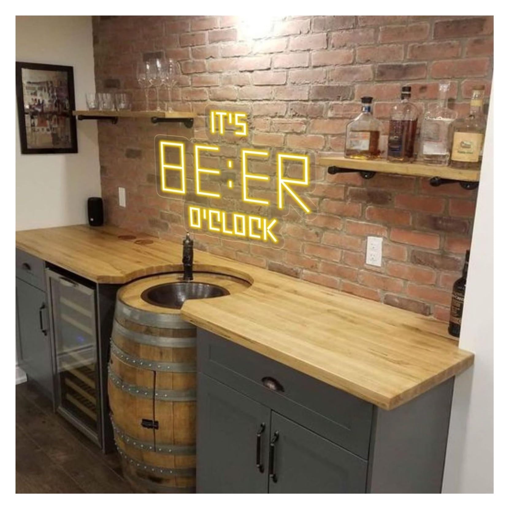 RONGCH Hanging Art Signs Beer O'Clock Neon Sign,Suitable for Milk Tea Shop Man Cave Decor with Dimmable 33cmx40cm(E)