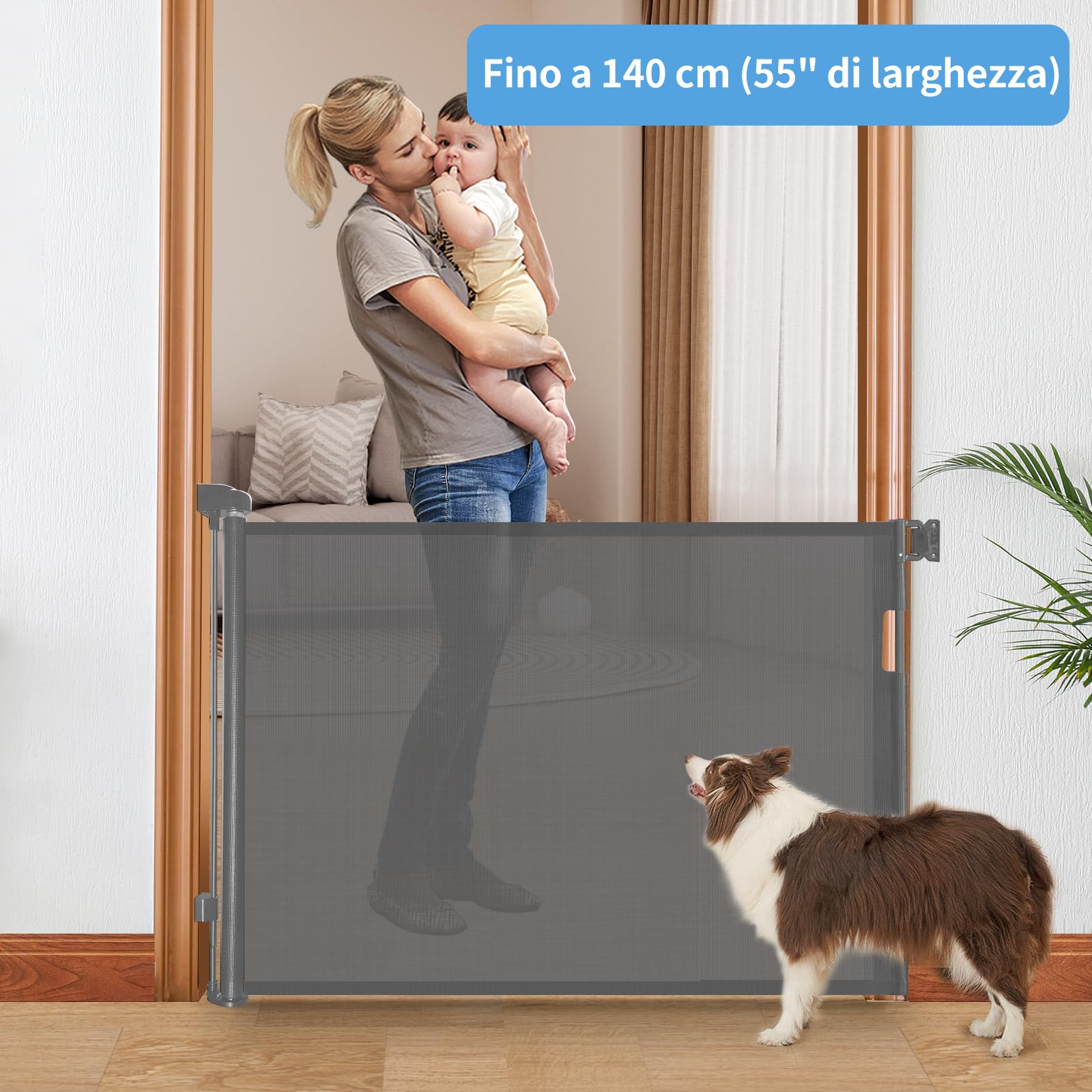 derimkcoa Cancelletto Estensibile per Scale,0-140 cm,Porta Retrattile e Cancelletto per Bambini e Animali Domestici,Adatto per Scale,Corridoi, Uso Interno ed Esterno(Grigio)
