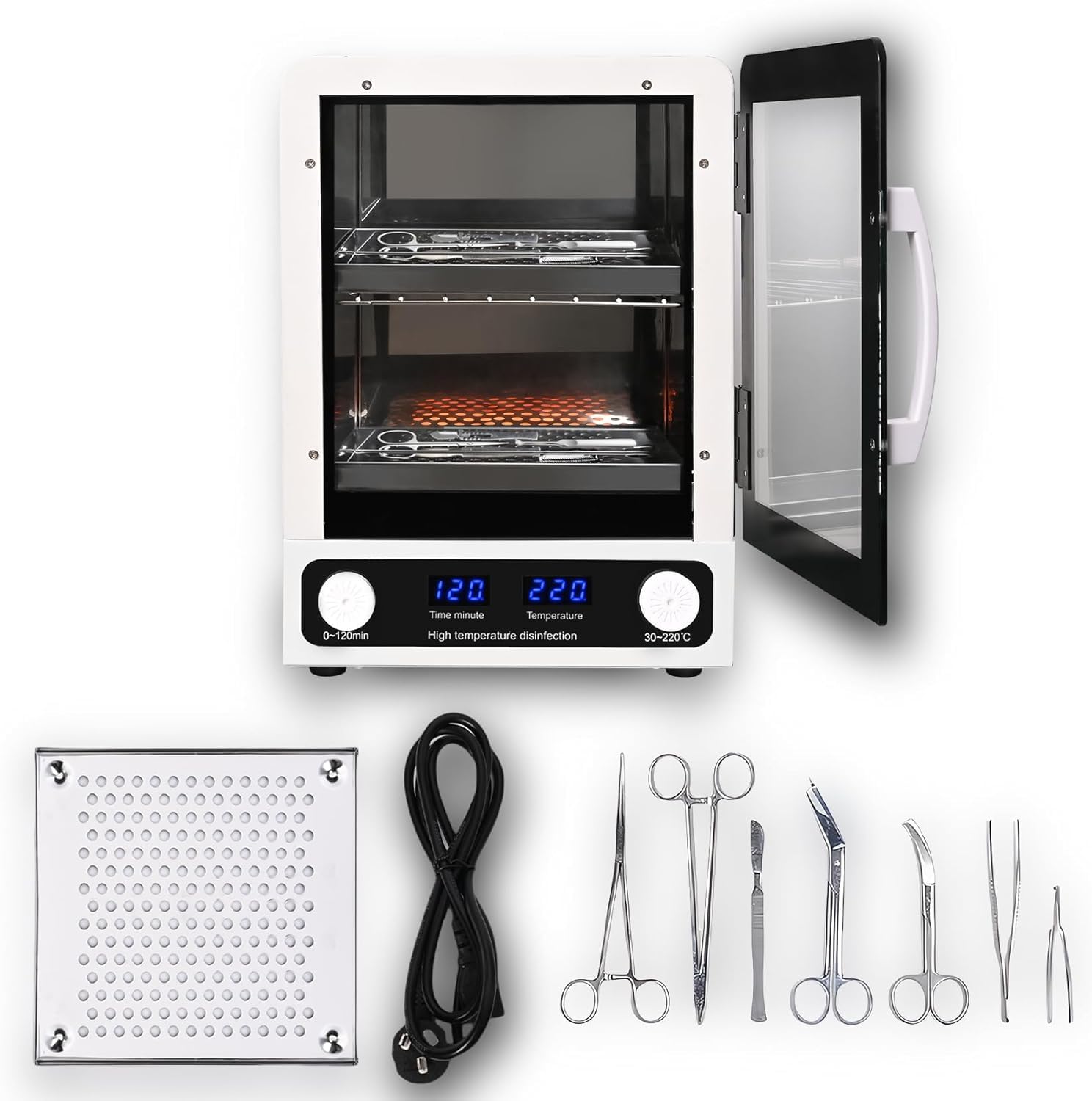 Stérilisateur à haute température double couche 600 W - Désinfectant à la chaleur sèche - Outil en métal pour salons de manucure et de coiffure - Stérilisateur de clinique dentaire pour