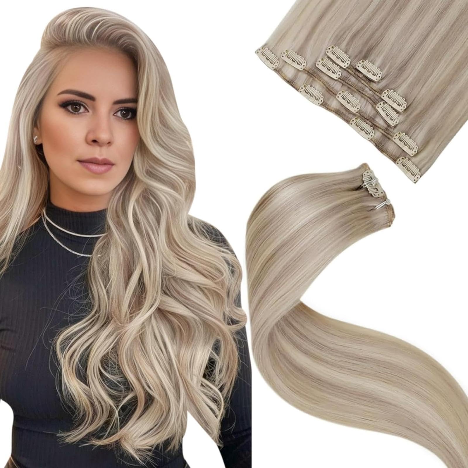 LaaVoo Extensions Echthaar Echt Haar Extension Clip Haarverlängerung Echthaar