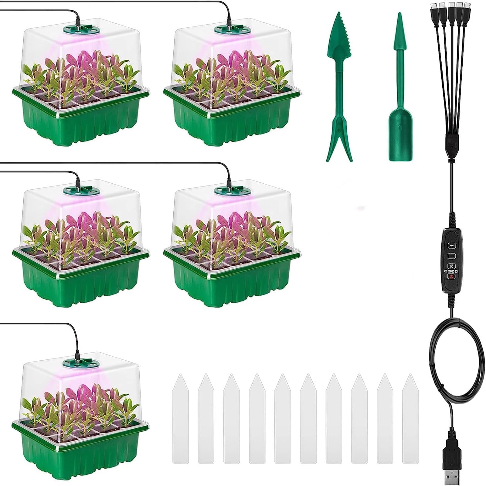 Azonee Seedling Starter Trays Plant Growth Tray with Grow Light Humidity Cover and Base 3 Lighting Modes Indoor Gardening Plant Germination Trays for Greenhouse Grow