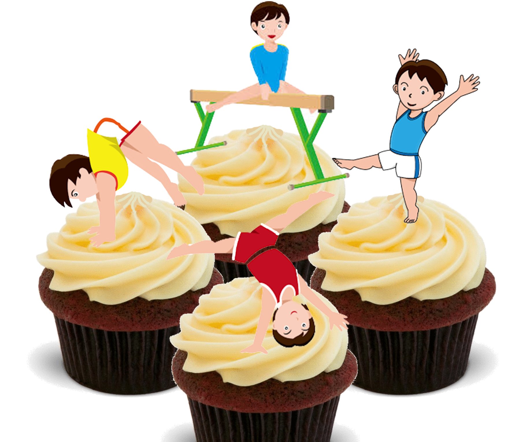 Made4you Boys Gymnastics Edible Cupcake Toppers - Stand-Up Wafer Cake Decorations (Pack Of 24)