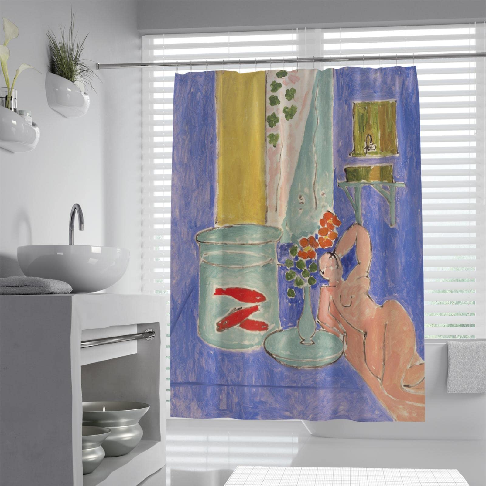 DINGSION Large Farmhouse Shower Curtain Set Henri Matisse Goldfish and Sculpture Abstract Style Soft Bathtub Curtains for Bathroom Clearance W180xL200cm