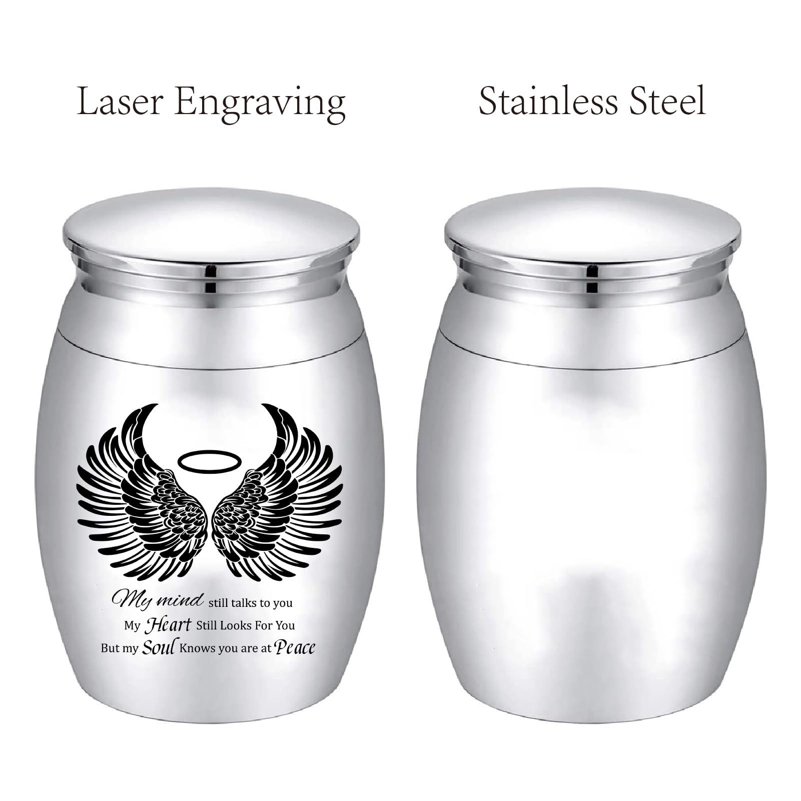 CREATCABIN Small Keepsake Urns Mini Cremation Urn for Human Ashes Alloy Sharing Funeral Urn Memorials Ashes Holder Miniature Container Black Angel Wings for Family Friend Pet 1.6x1.2Inch-Silvery - Image 3