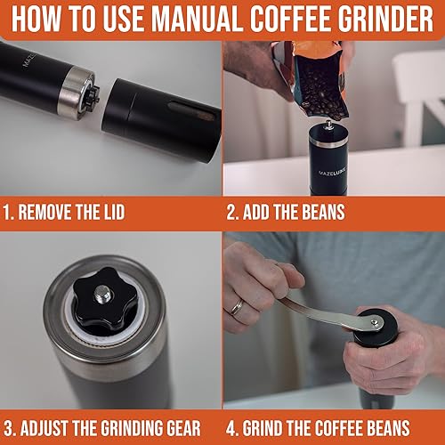 Miniatura 7 de Molinillo de café manual  Molinillo de café de mano de cerámica de acero inoxidable con 18 ajustes ajustables  Molinillo de grano de café portátil