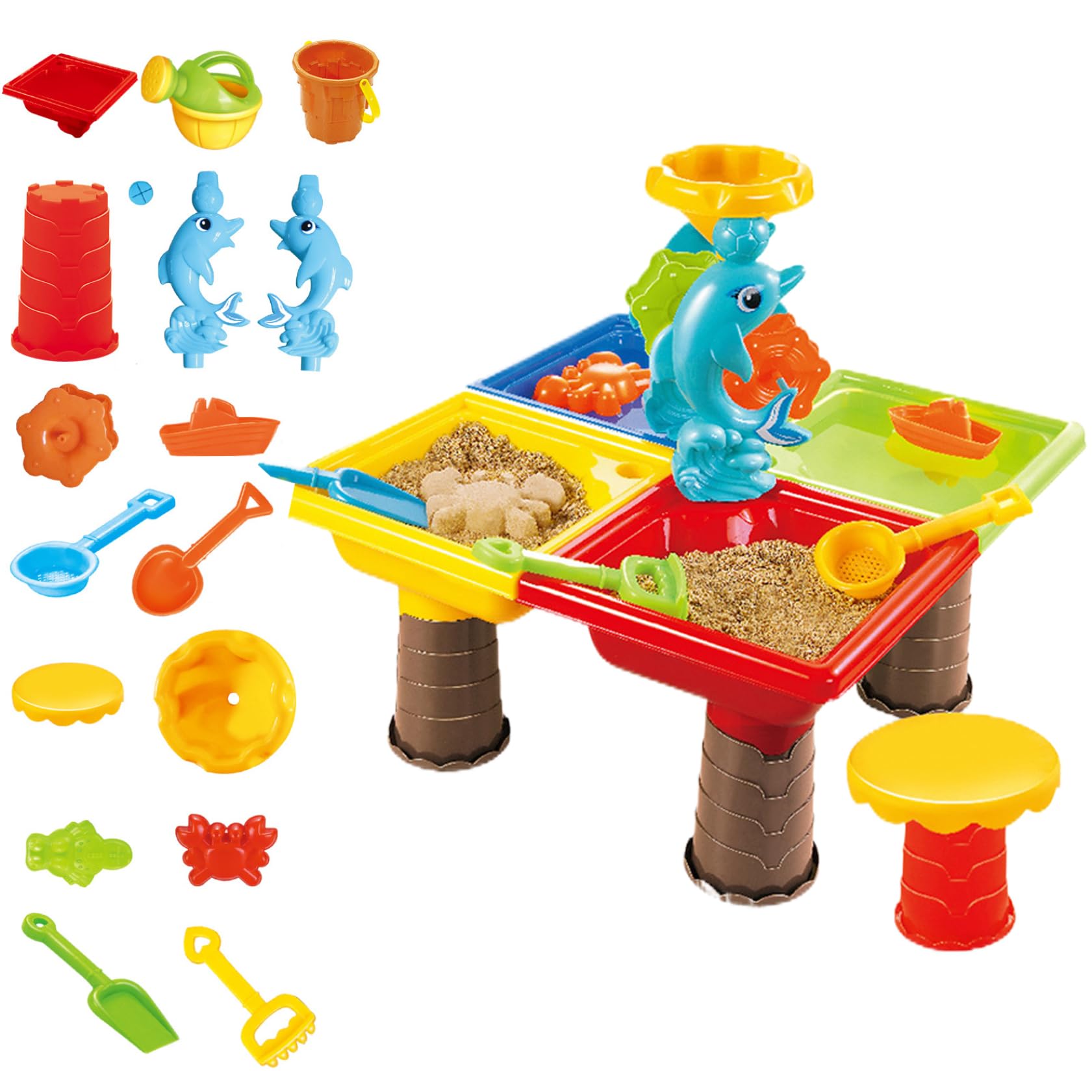 Tavolo da Acqua colorato per Bambini 1 Set Tavolo sensoriale Quadrato con Simpatico Delfino ABS Sabbia interattiva per Spiaggia all'aperto, Acqua per Bambini