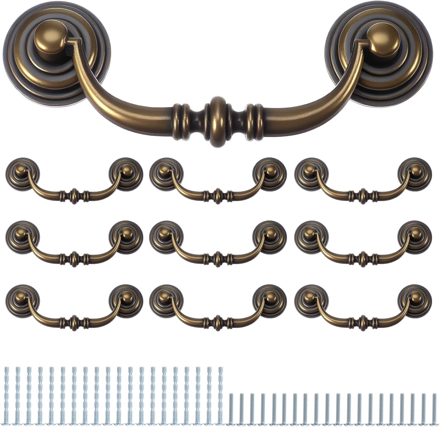 10 Pcs Antique Drop Bail Pulls, 3.5" Hole Center Shabby Chic Drawer Pulls Vintage Bronze Cabinet Pull Handles for Dresser Cupboard Wardrobe Kitchen Door, Total Length 4.5 Inches