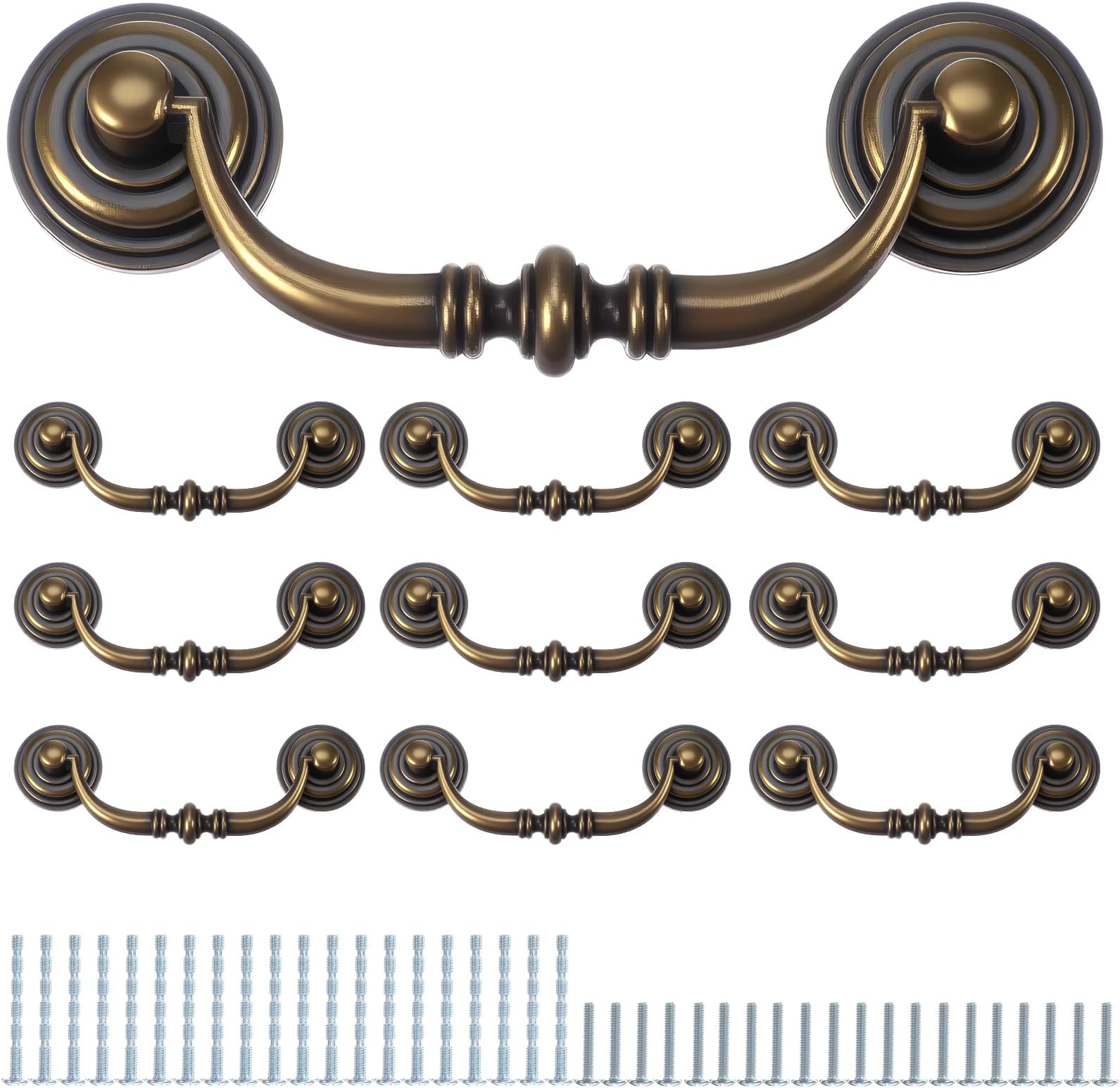 10 Pcs Antique Drop Bail Pulls, 3.5" Hole Center Shabby Chic Drawer Pulls Vintage Bronze Cabinet Pull Handles for Dresser Cupboard Wardrobe Kitchen Door, Total Length 4.5 Inches