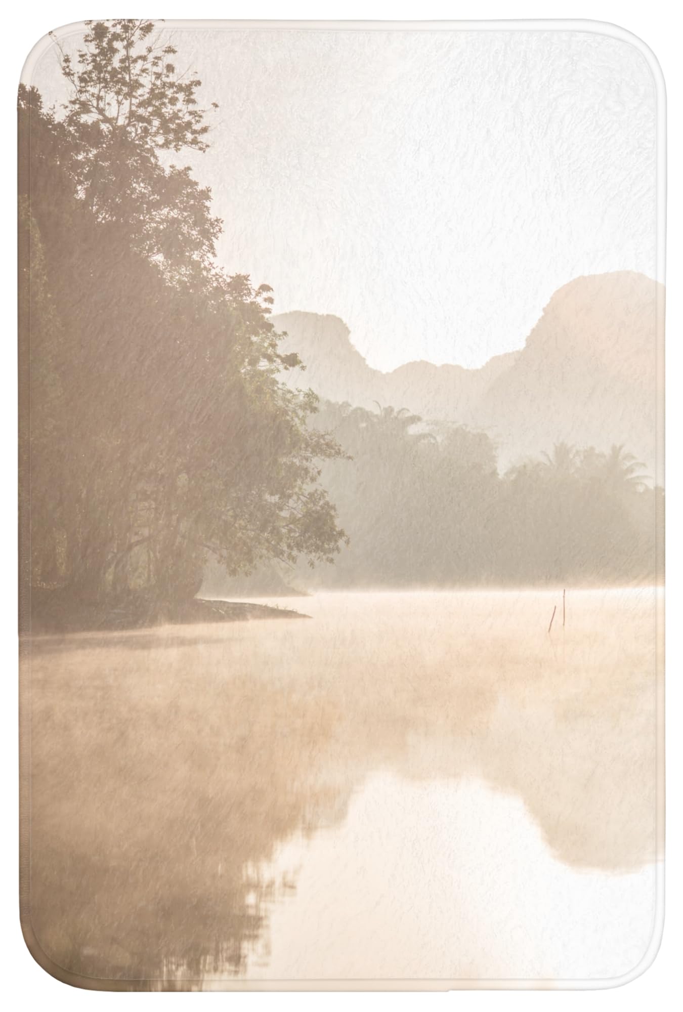 Bath Mat Rectangular 60x90 cm Alfombra Baño Alfombrilla Alfombras Ducha Lavable Antideslizante Tapete Banheiro Decoración Paisaje - Bosque - Agua - Niebla - Beige