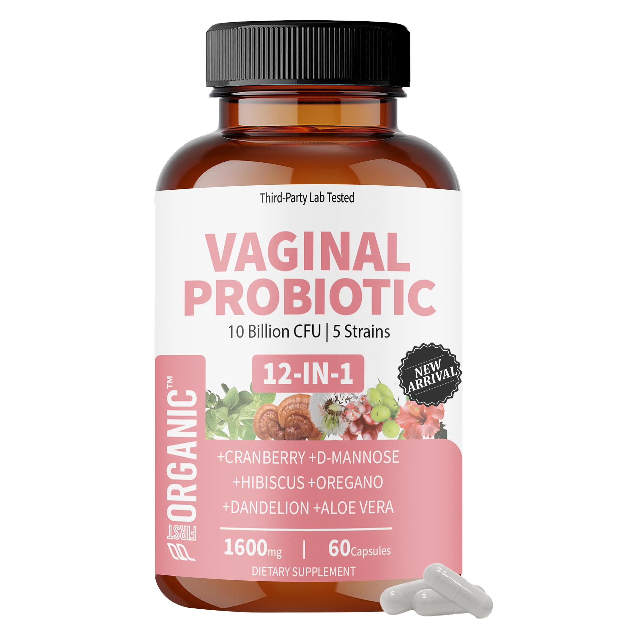 Women’s Vaginal Microflora Probiotic Complex | 1600mg - 60Caps | 12-in-1 Everyday Freshness & Comfort Formula with Cranberry, D-Mannose & Hibiscus | Third-Party Lab Tested Vaginal Probiotic 60 Count (Pack of 1)