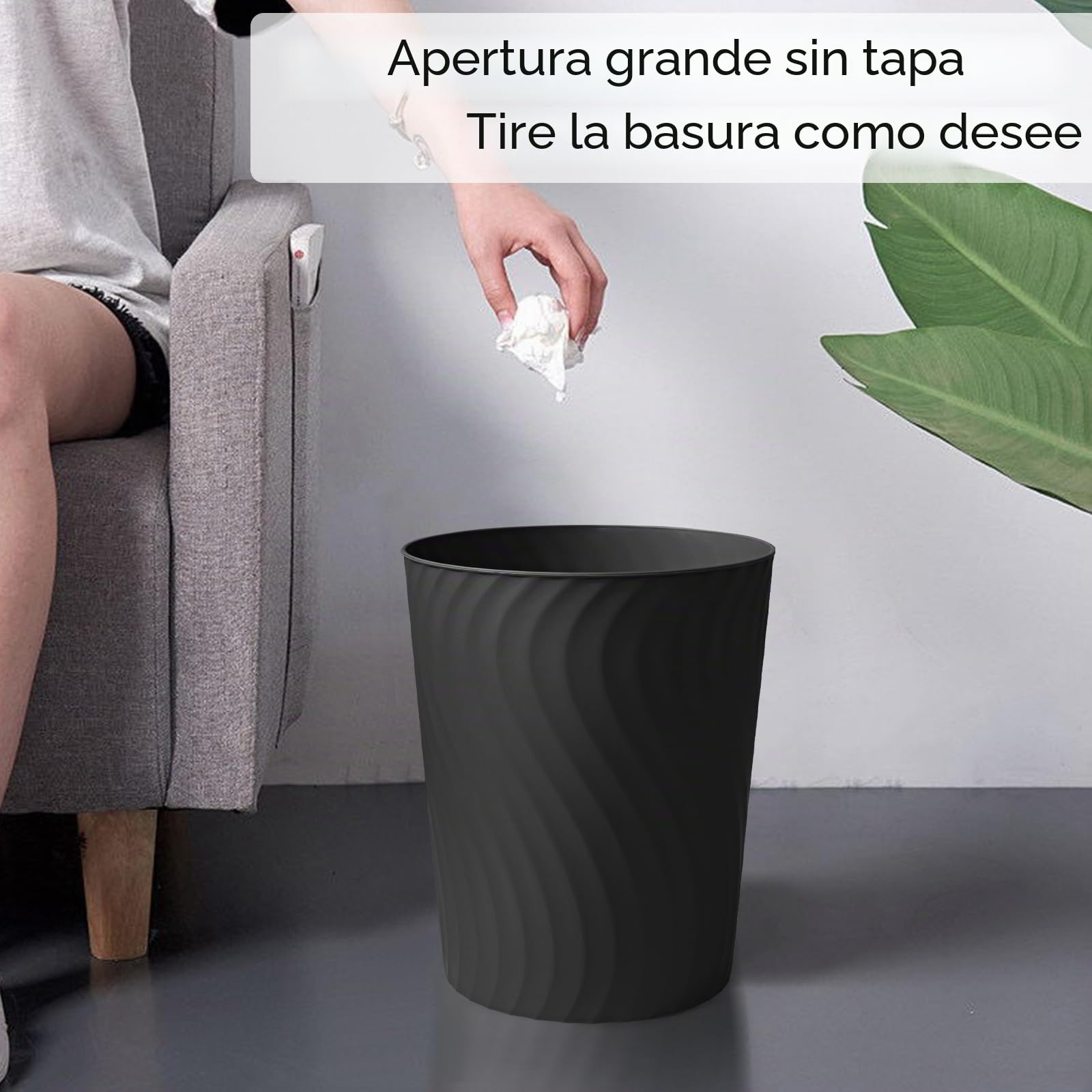 YGJT Cubo de basura pequeño de plástico, paquete de 3 botes de basura de 1.8 galones (negro)