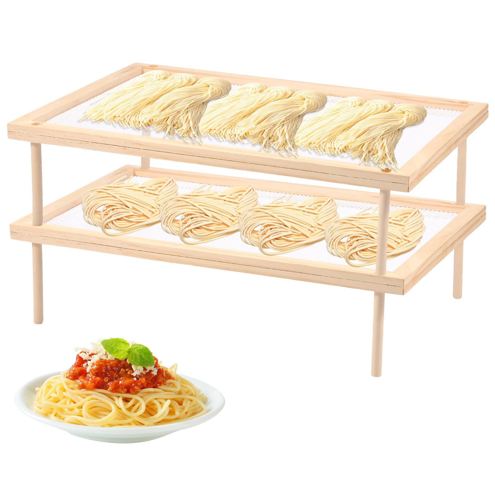 Asciugatrice per pasta, Scaffale per asciugatura pasta impilabile, Rete di asciugatura piatta in legno, Essiccatore per erbe traspirante, Supporto per pasta pratico, Asciugatrice per pasta salvaspazio