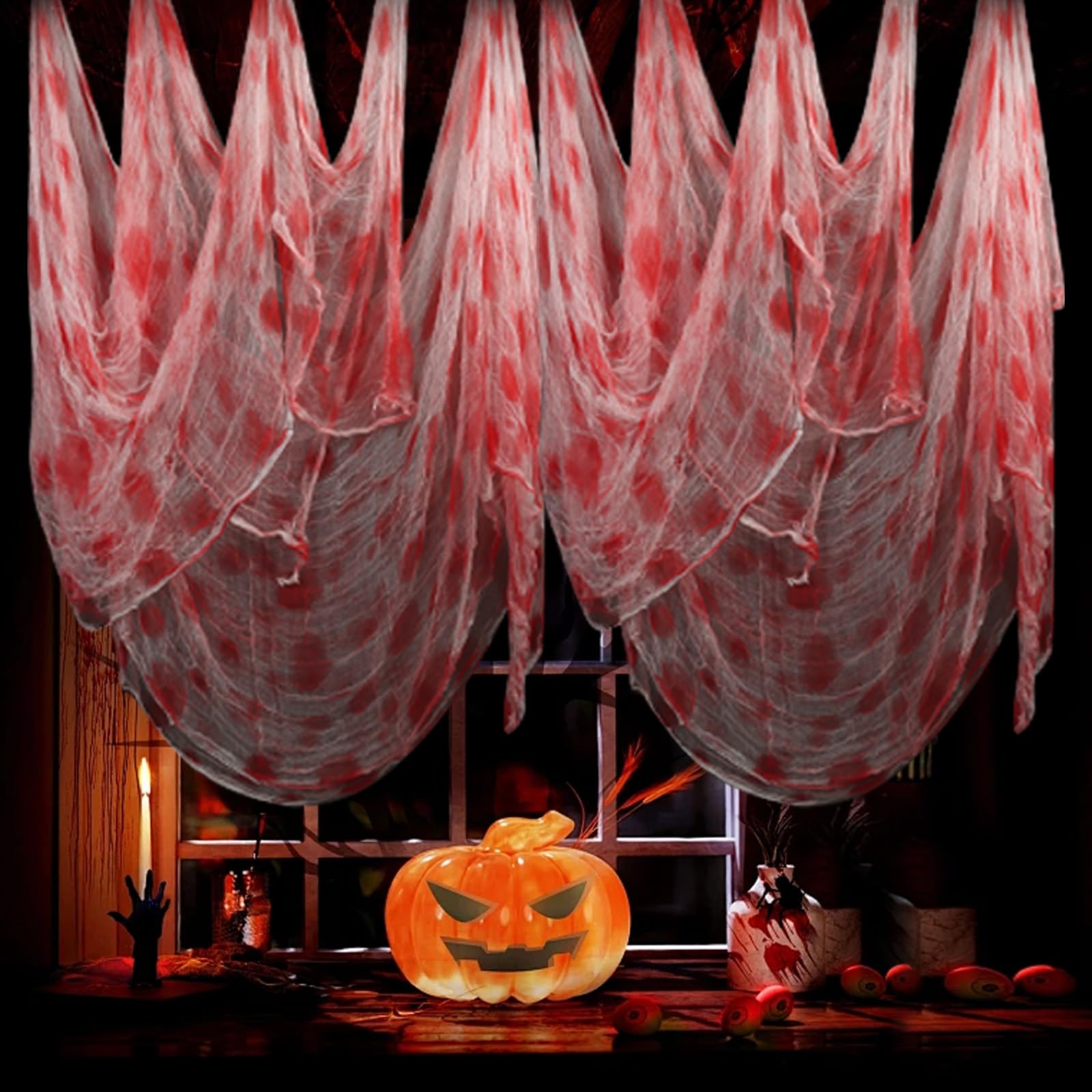 Jiusely Halloween Creepy Cloth 215 x 500 CM, Halloween Bloody Doorway Curtain, Large Halloween Blood Scary Spooky Cloth, Scary Haunted House Entrance Decor for Halloween Party Decoration