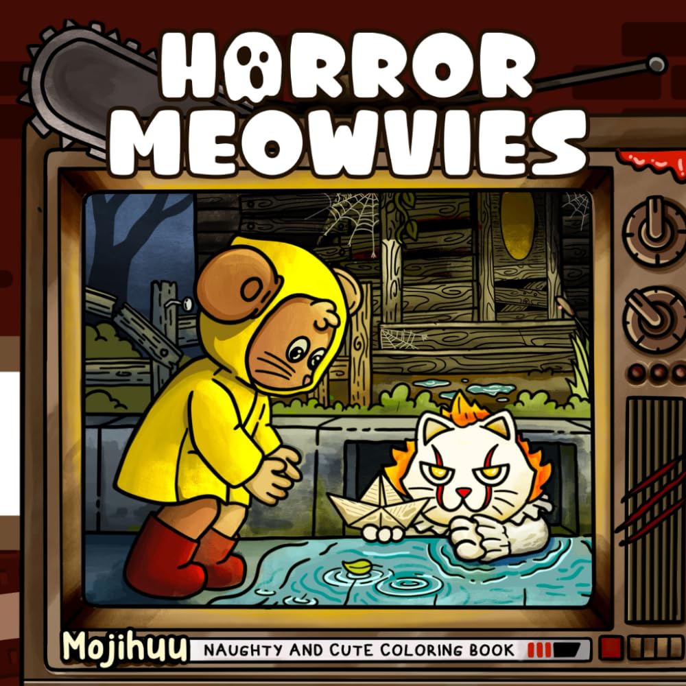 Horror Meowvies: Crime Scenes from Favourite Horror Movies, Cute and Cozy Coloring Book for Adults Relaxation