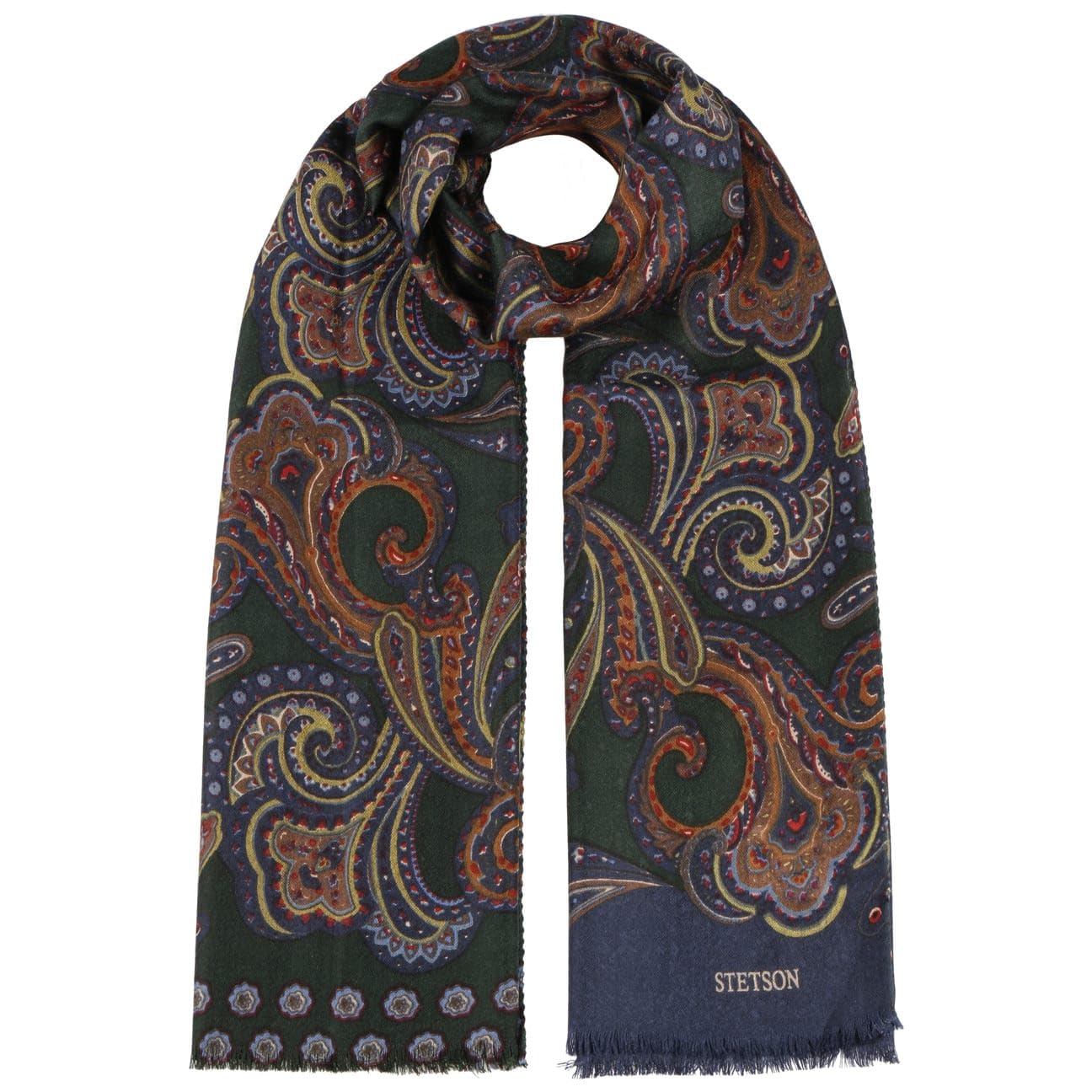 Stetson Paisley Scarf 100% Wool Handmade Unisex Summer Winter