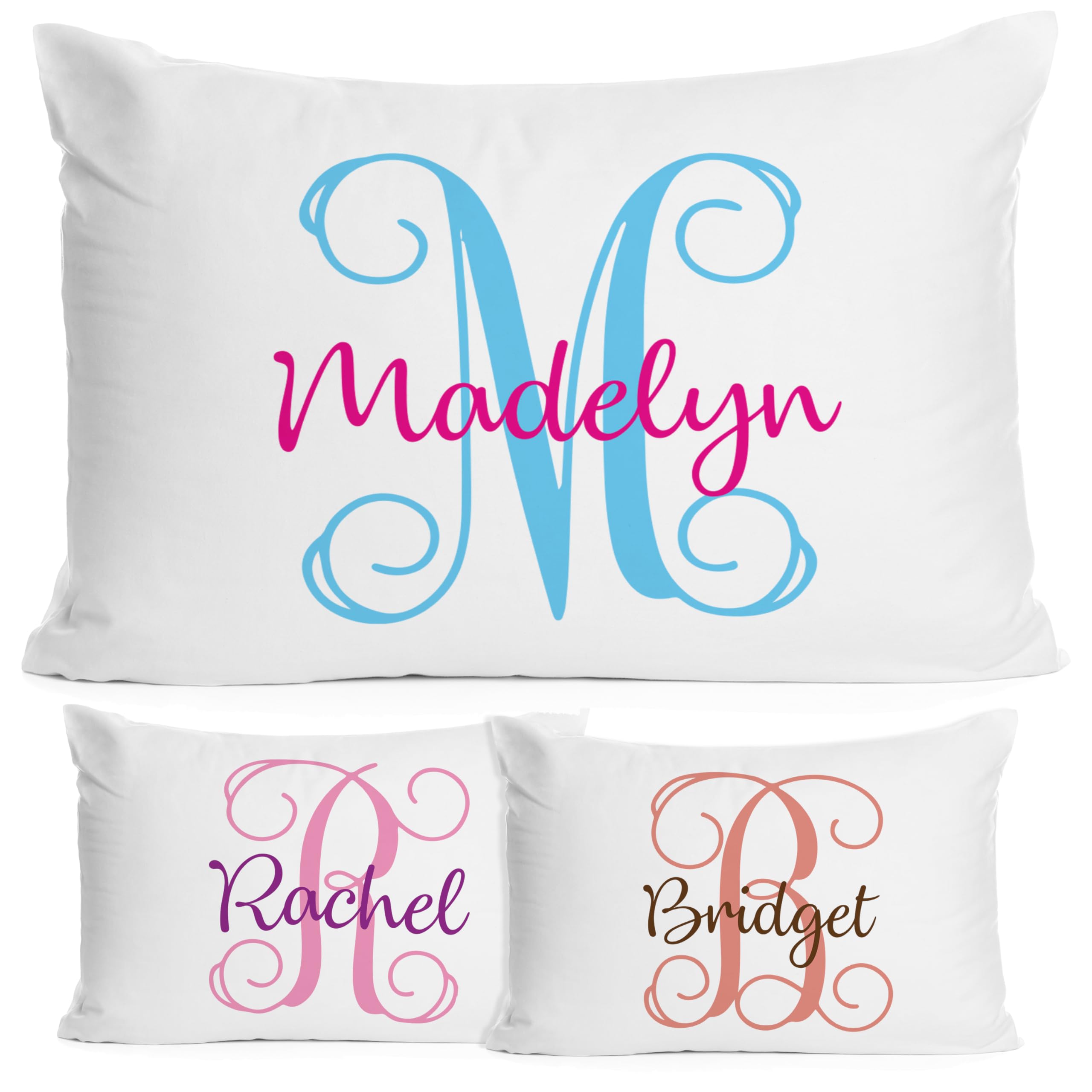 Personalized Monogrammed Standard Bed Pillow Cover for Kids Nursery Room Decorative Initial Toddler and Baby Pillowcases