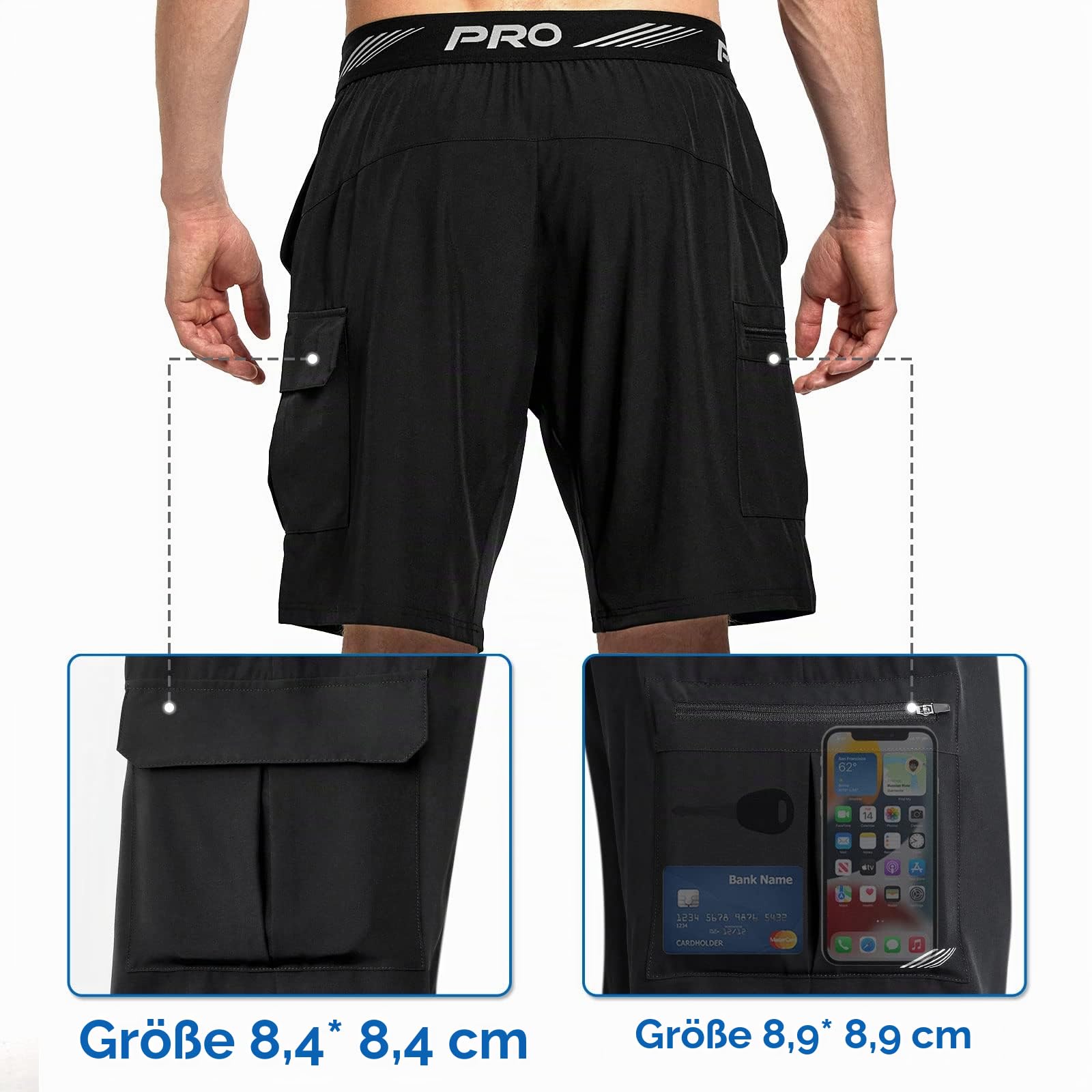 NICEWIN 2 in 1 MTB Kurze Fahrradhose Herren mit Abnehmbarer gepolstert Radlerhose, Schnelltrocknen Mountainbike Shorts mit 4D Sitzpolster Radunterhose, Atmungsaktiv Radhose mit 4 Taschen