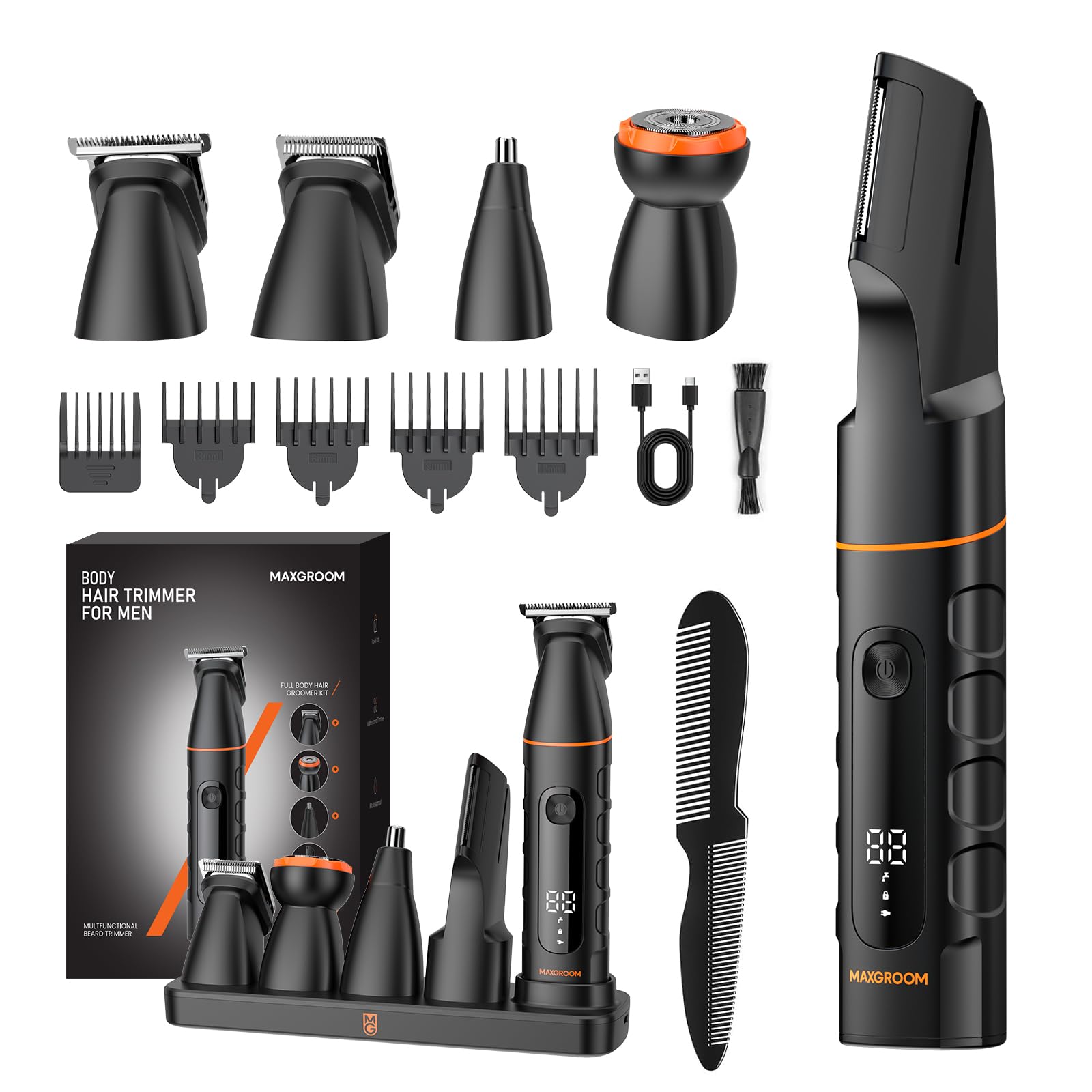 5-IN-1 Intimrasierer Mann, MAXGROOM Körperrasierer Herren mit Ladestation, IPX6 Wasserdicht Rasierer Herren Elektrisch für Intimbereich, Körper, Bart, Achseln, Hoden und Leisten, 120 Min Akkulaufzeit