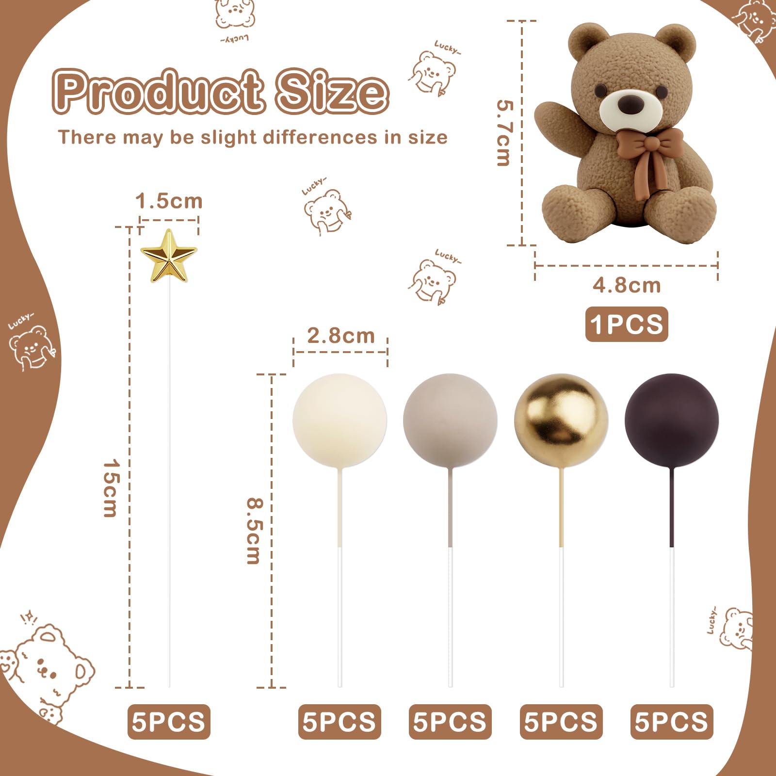 26Pcs Baby Shower Cake Topper,Beige Brown Bear Balls and Stars Baby Shower Cake Decoration,Boho Cake Toppers Perfect for Gender Reveal Party & Newborn Celebrations - Image 2