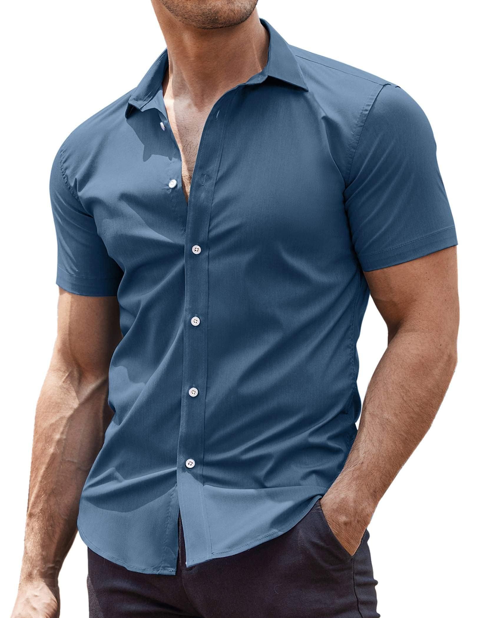 COOFANDY Men's Shirt Short Sleeve Summer Shirt Men's Shirt Short Sleeve Business Shirt Casual Shirt Short Sleeve Shirt Stretch Shirt Men XS-4XL