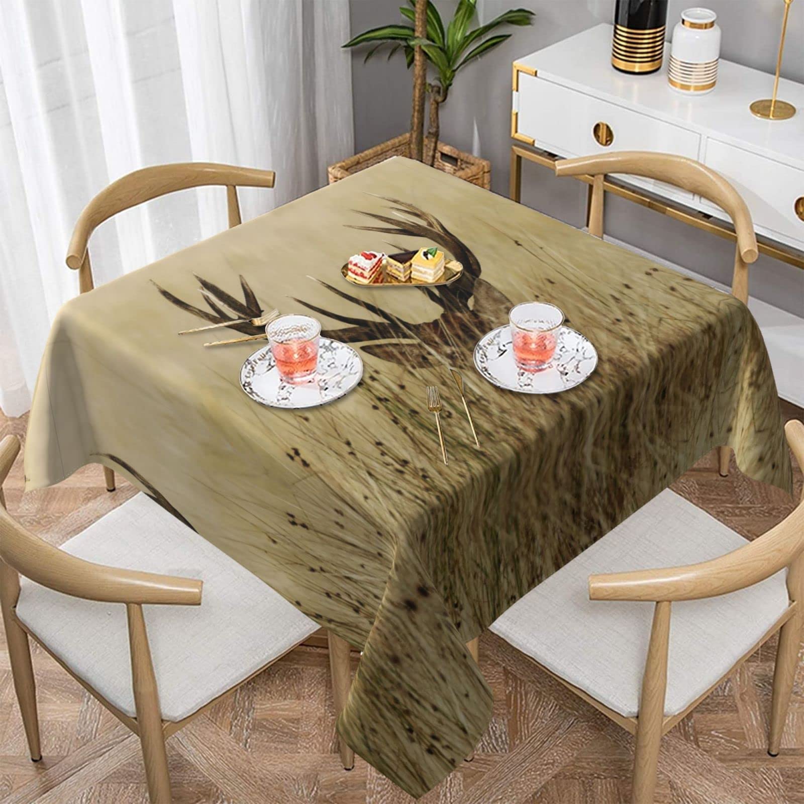 Lawenp White Tailed Deer Square Wrinkle-Free Table Cloth Cover Table Decorative for Wedding Dinning Party Banquet Tabletop