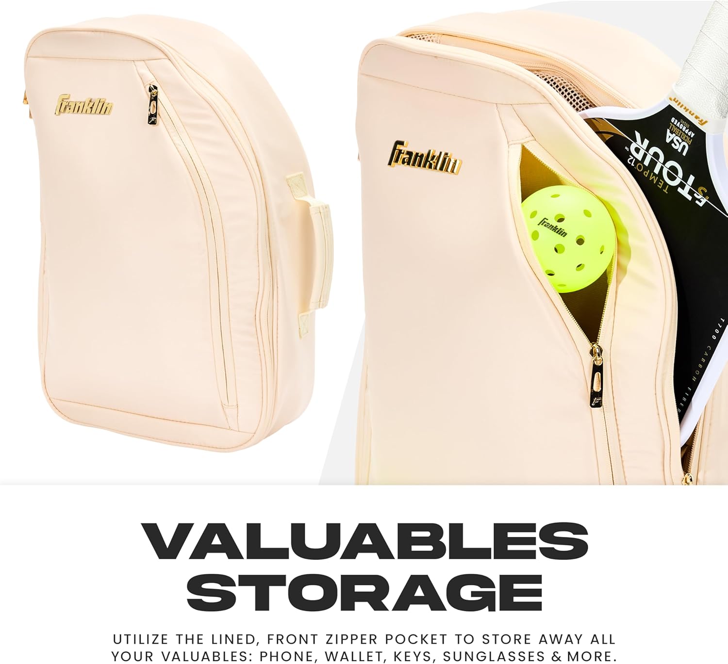 Franklin Sports Parker Pickleball Paddle Bag - (2) Paddle Bag for Pickleball Gear + Equipment - Compact with Shoulder Strap - Vanilla - Image 6