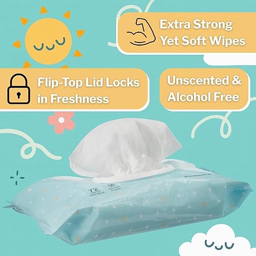 Miniatura 4 de McKesson Toallitas para bebés con aloe y vitamina E, sin perfume, sin alcohol, 72 toallitas, 1 paquete