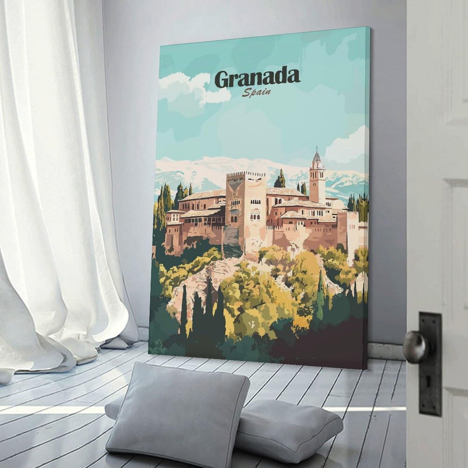 Junmoney Granada Spain Travel Canvas Art Print 24x36inch(60x90cm), for Art Walls, Layered Displays Or Homes, Decorative Artwork with Flexible Styling